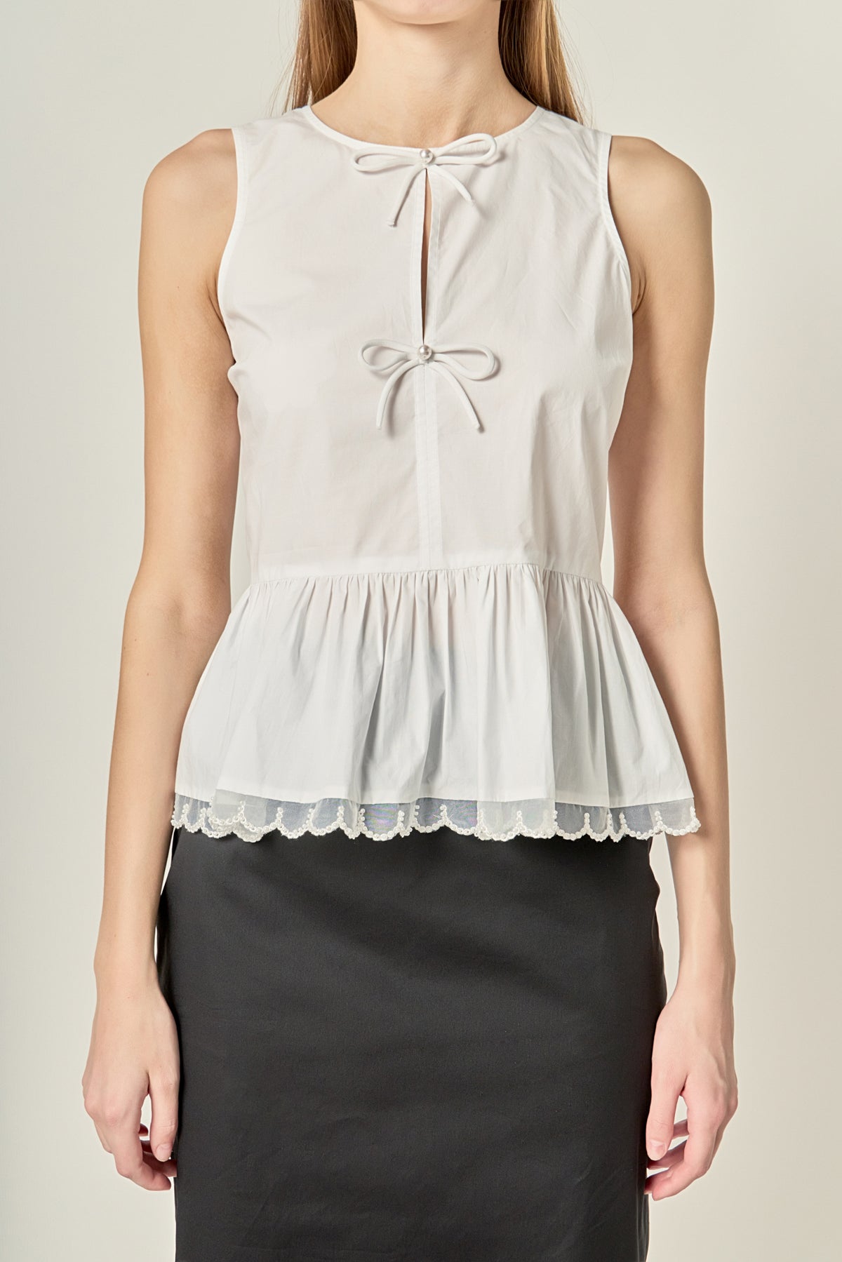 Pearl Scallop Round Neck Top