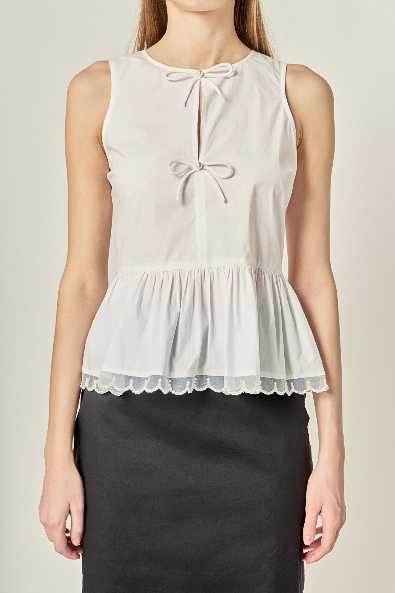 Pearl Scallop Round Neck Top
