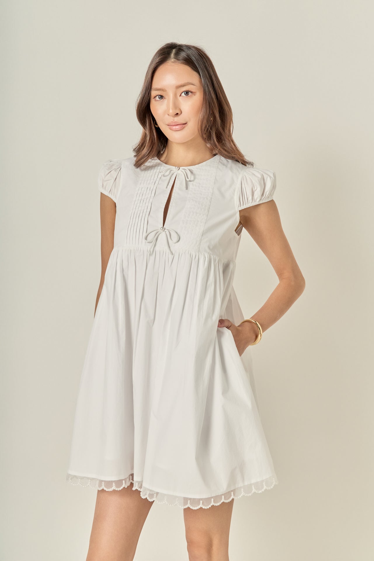 Pearl Scallop Babydoll Mini Dress