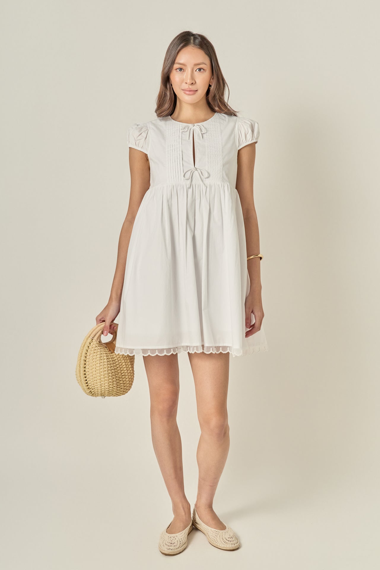 Pearl Scallop Babydoll Mini Dress