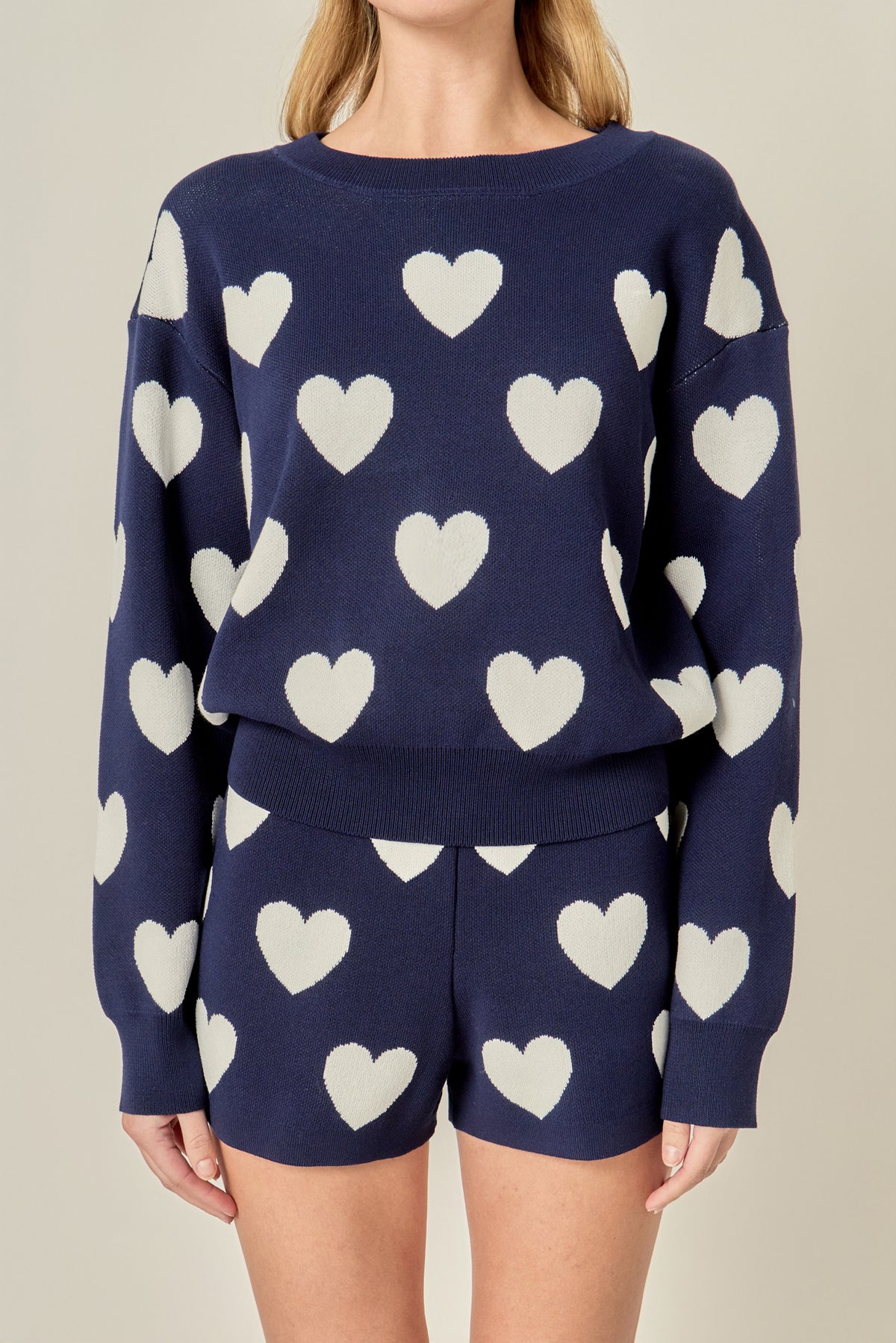 Heart Patterned Crew Neck Sweater