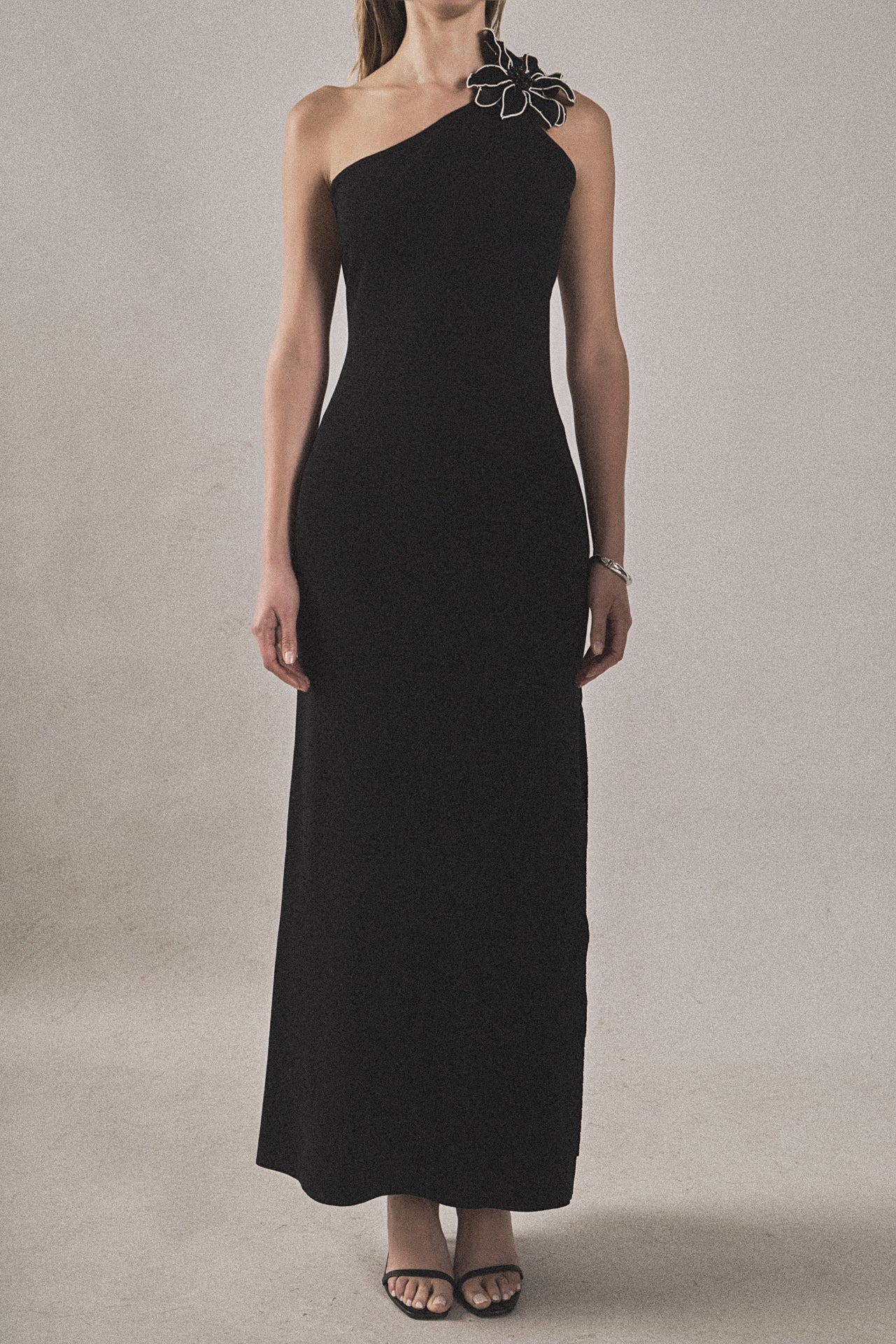 Flower Detail One Shoulder Knit Maxi Dress