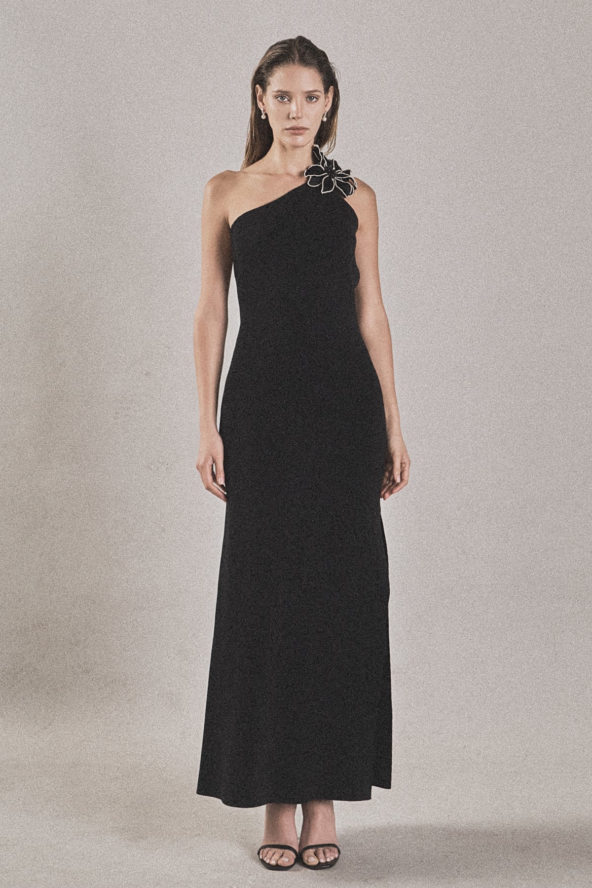 Flower Detail One Shoulder Knit Maxi Dress