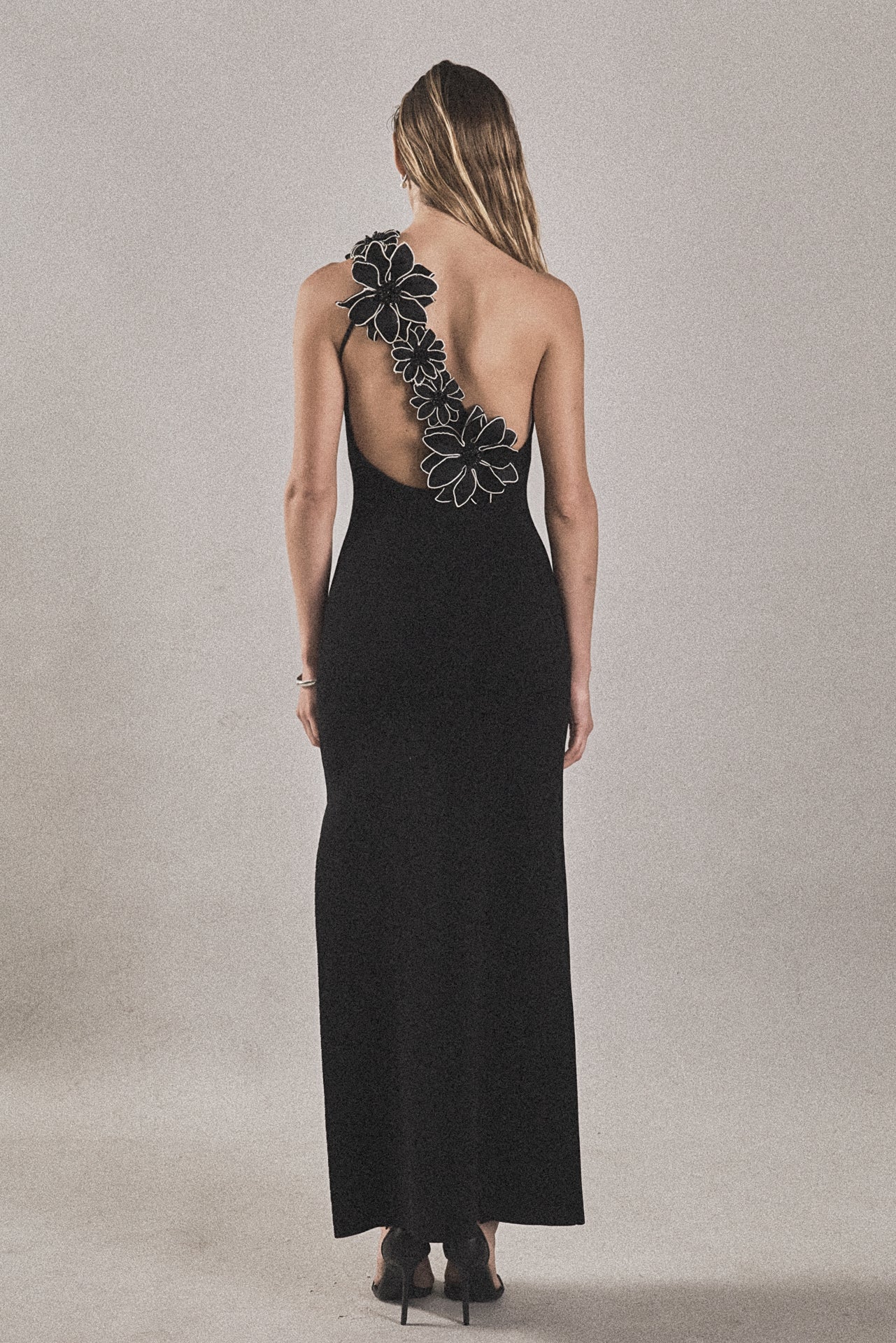 Flower Detail One Shoulder Knit Maxi Dress