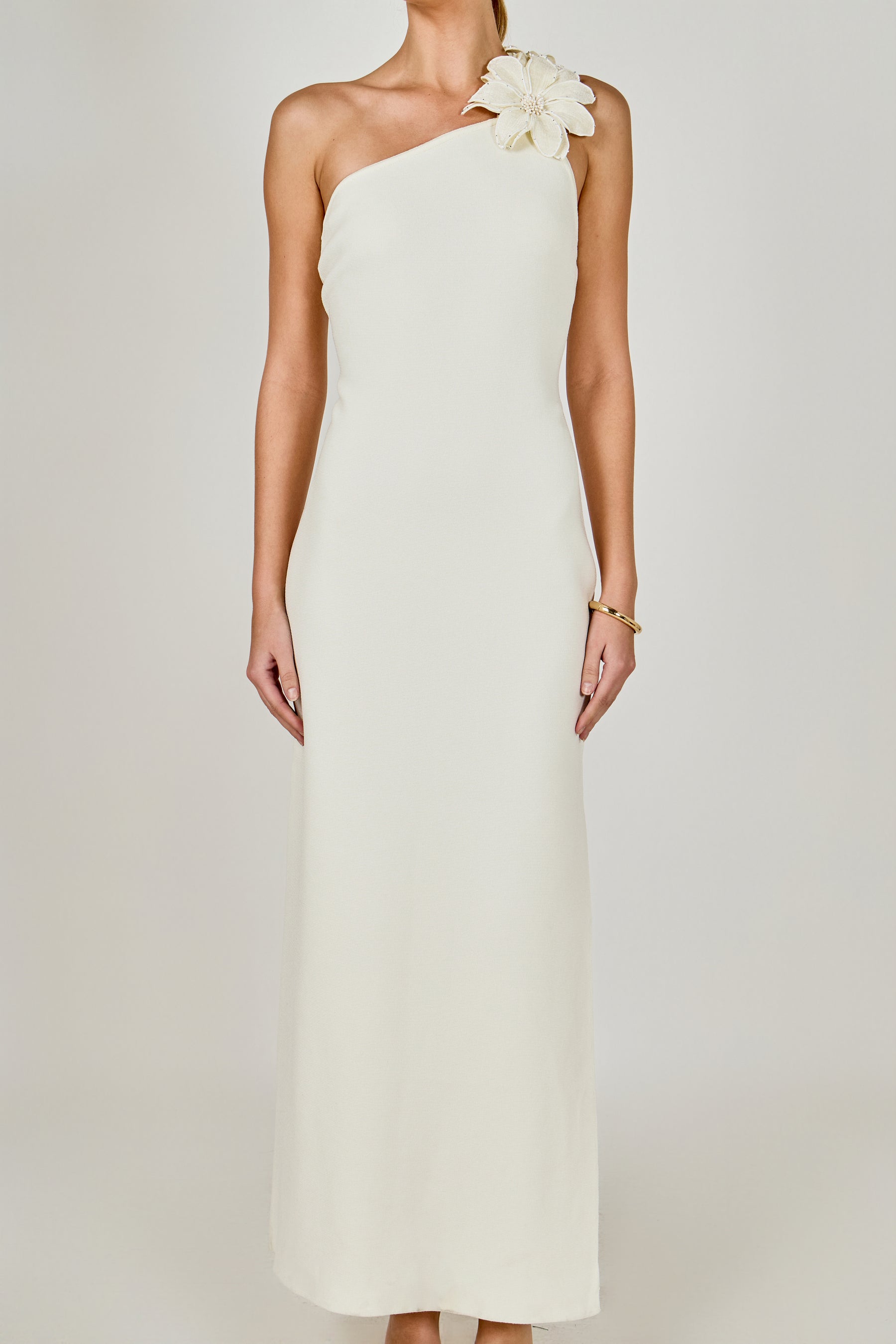 Flower Detail One Shoulder Knit Maxi Dress