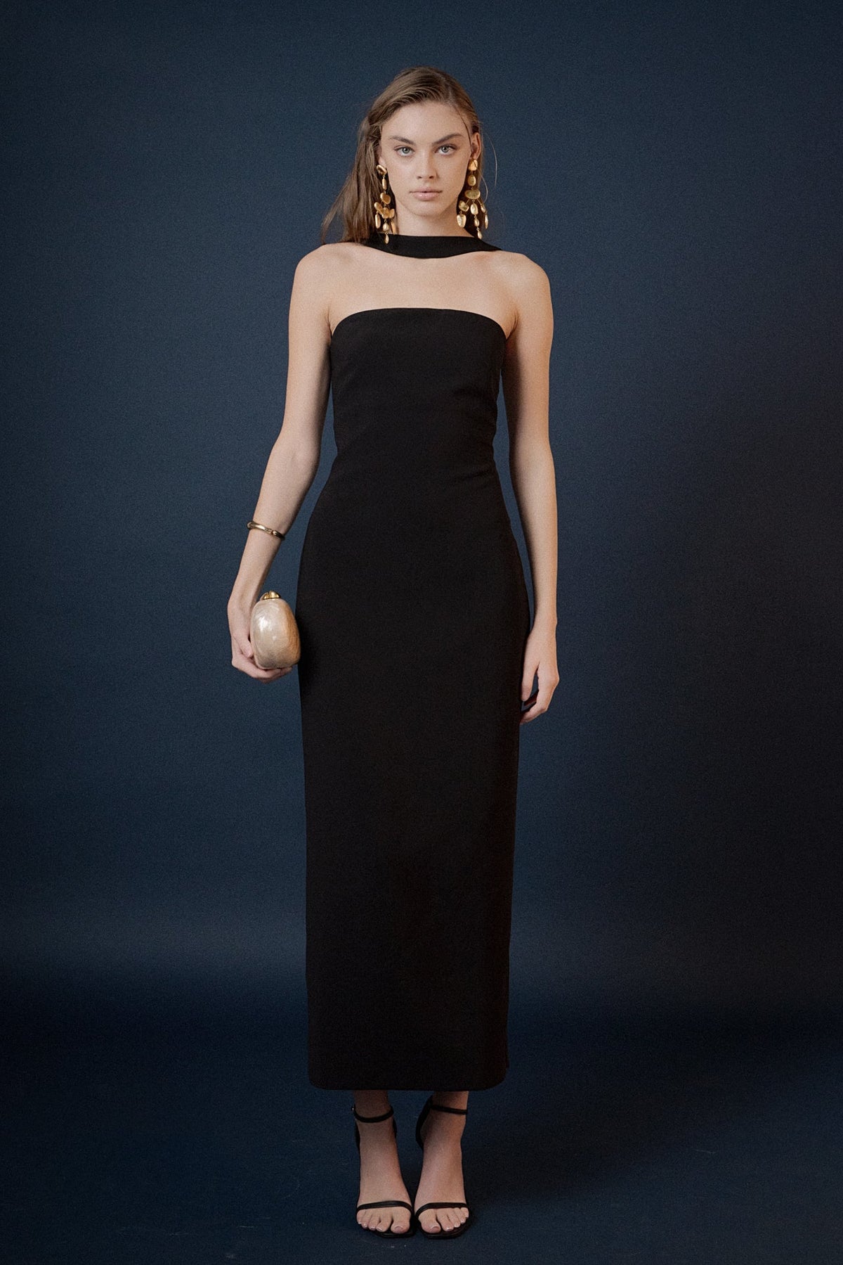 Neck Detail Fitted Maxi Dress