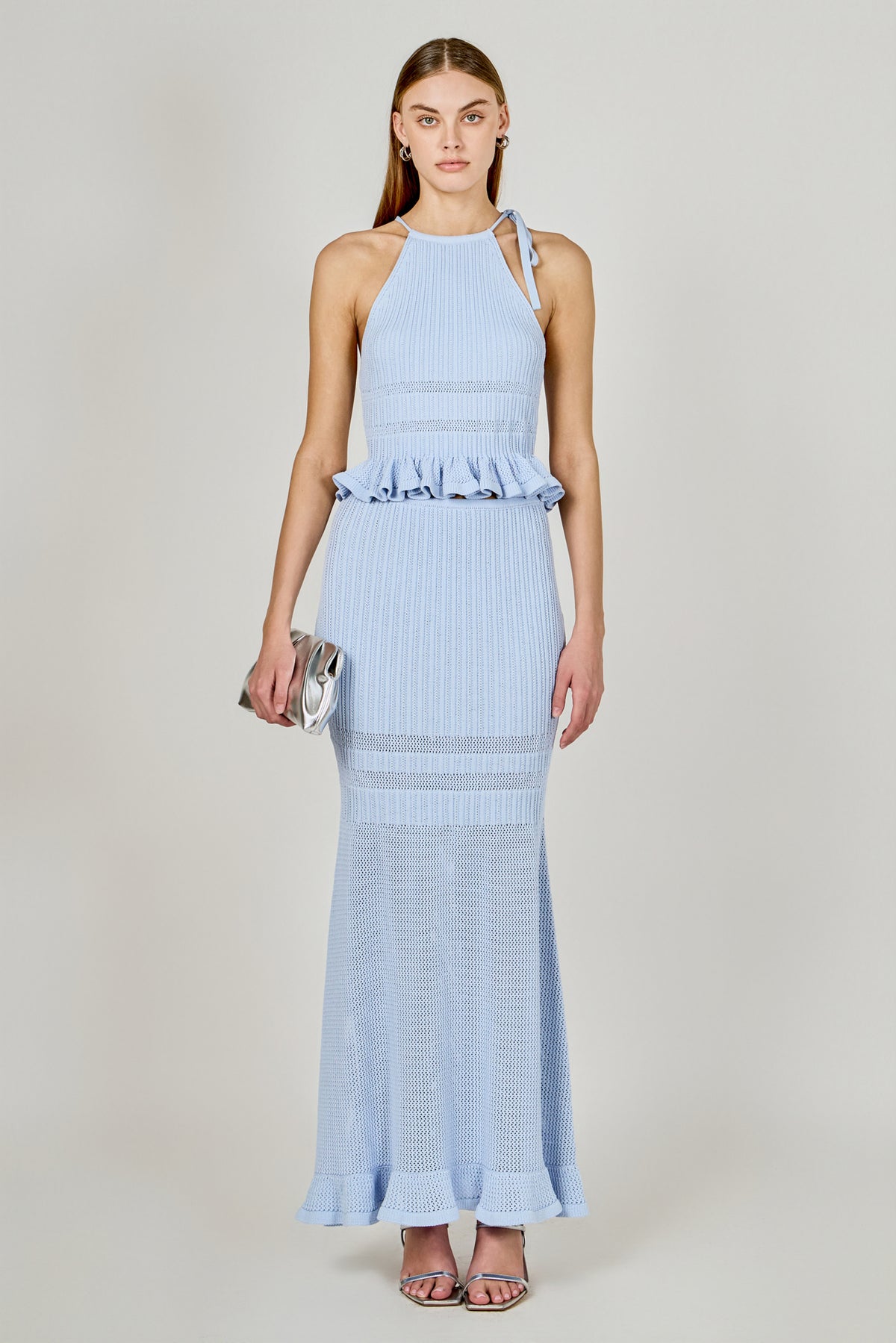 Ruffle Knit Halter Tie Top