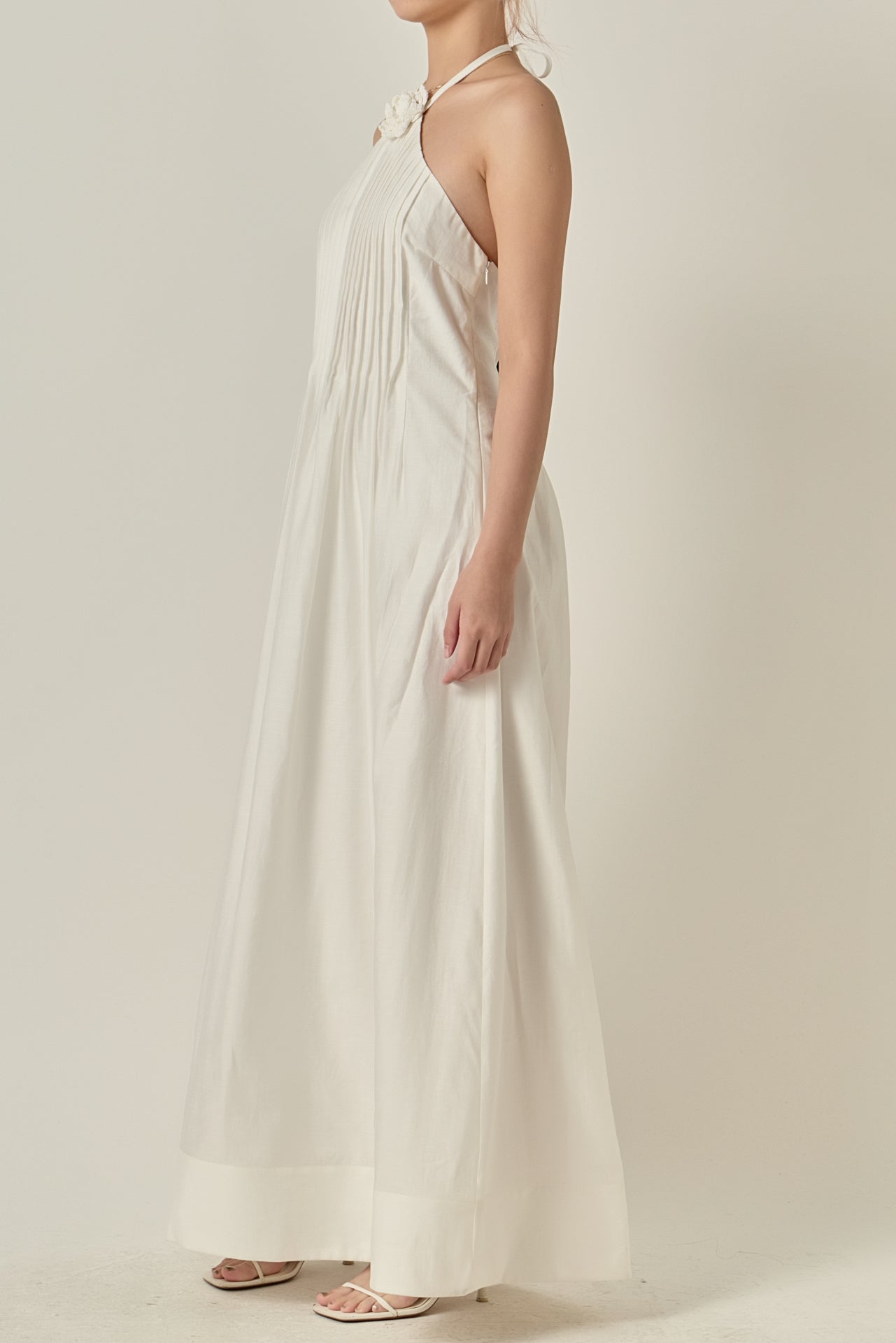 Crochet Flower Trim Sheer Halter Maxi Dress