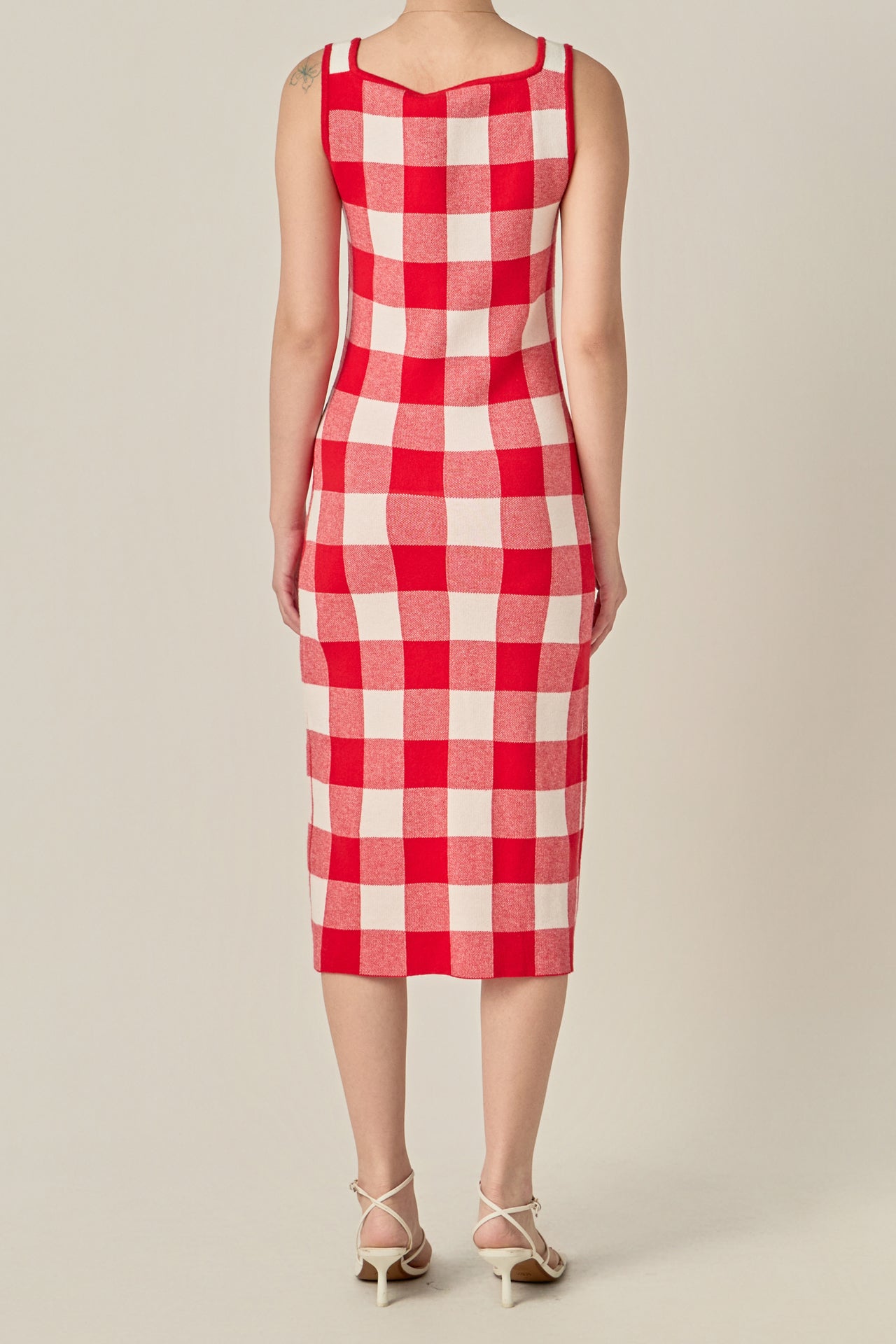 gingham midi dress pink red Knitted Gingham Sleeveless Midi Dress