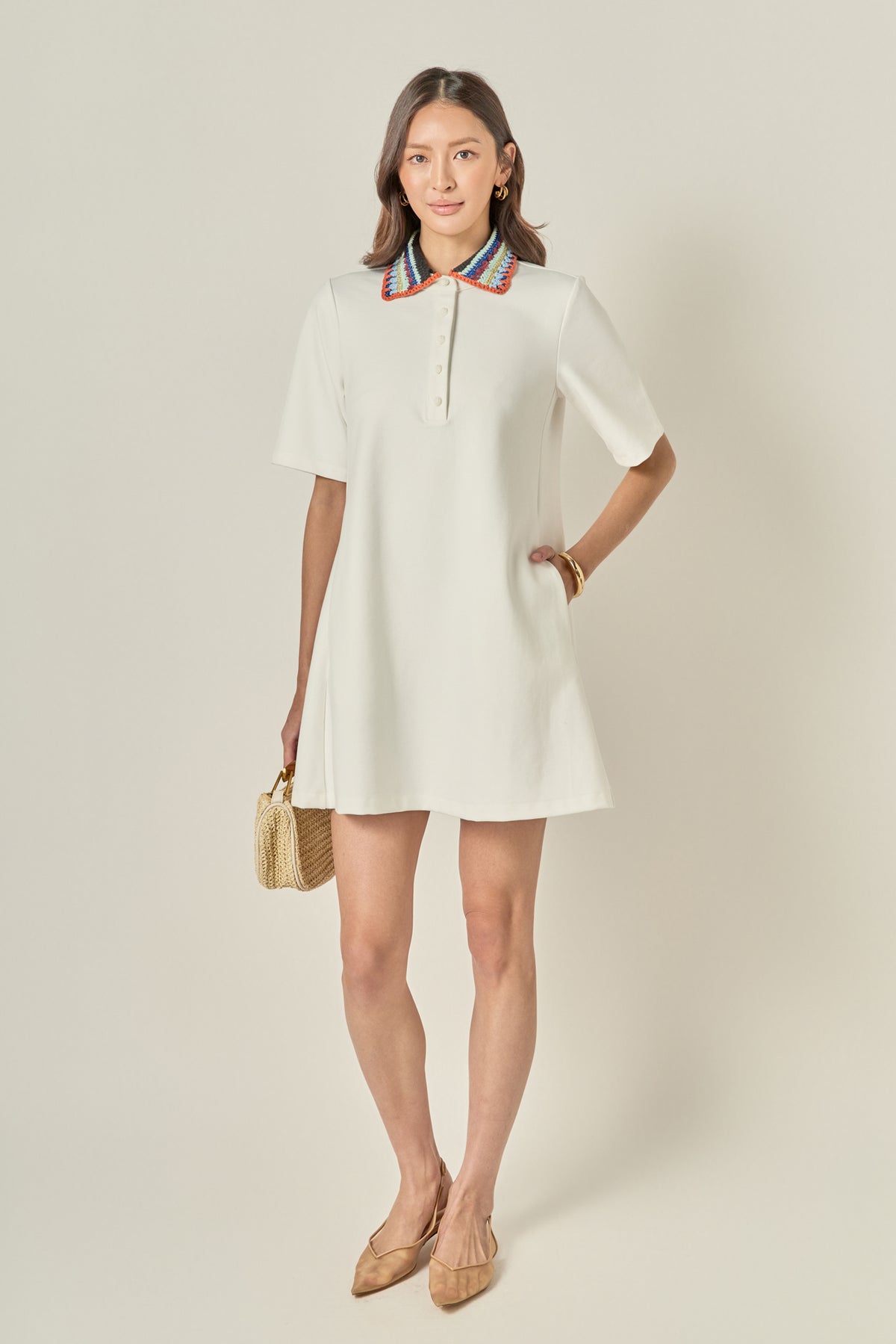 Knitted Collar A-Line Shirt Dress
