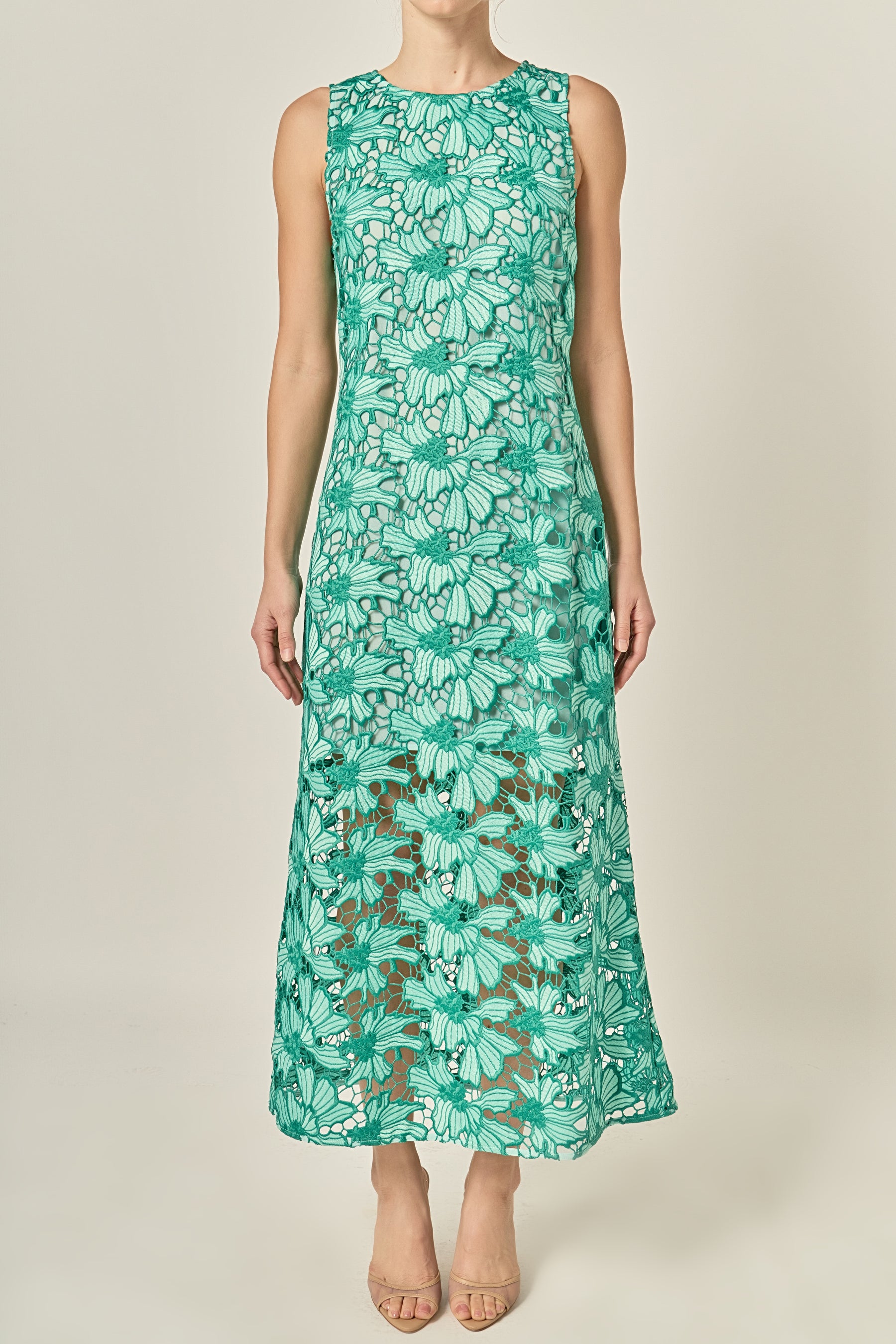 Floral Lace Overlay Midi Dress