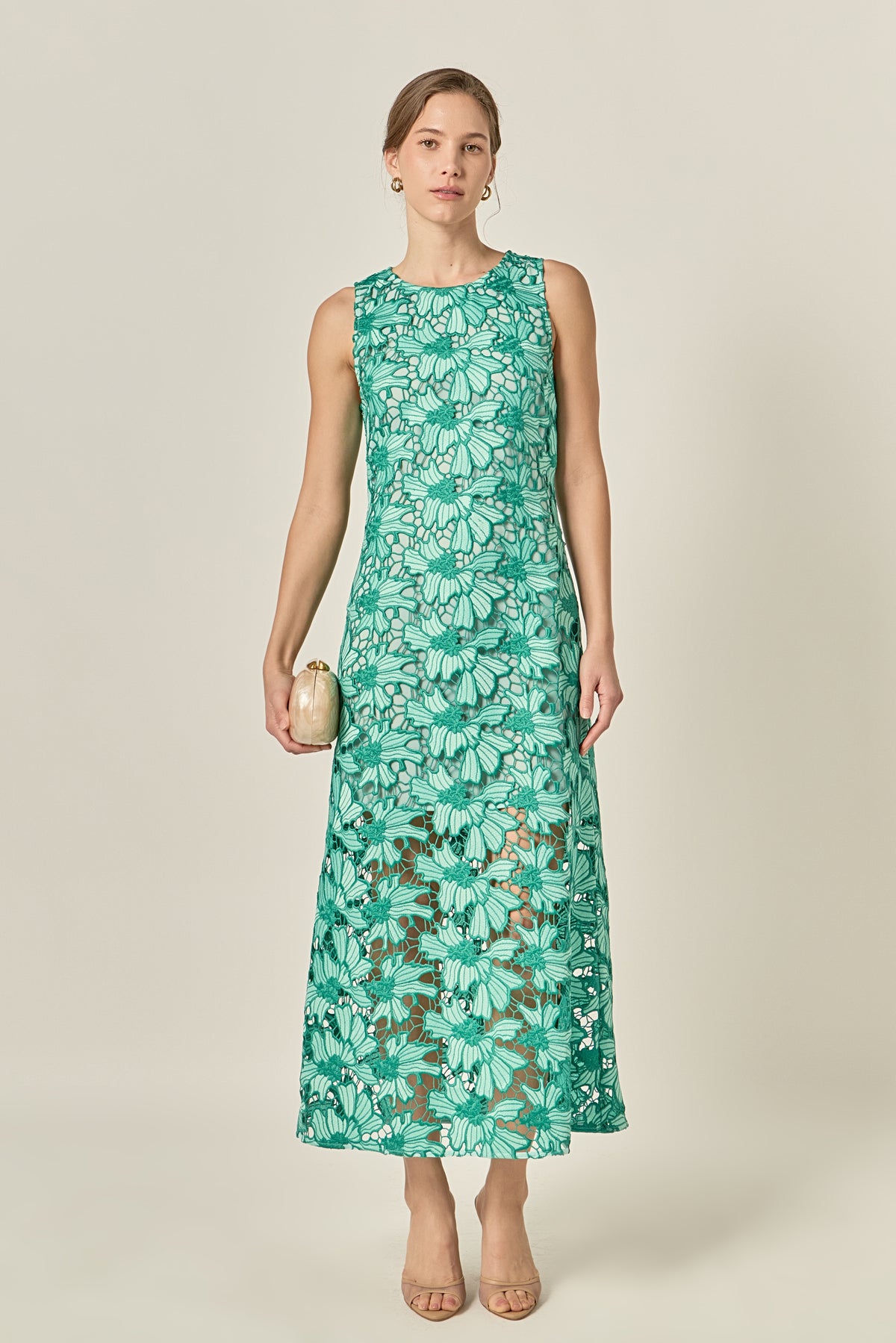 Floral Lace Overlay Midi Dress