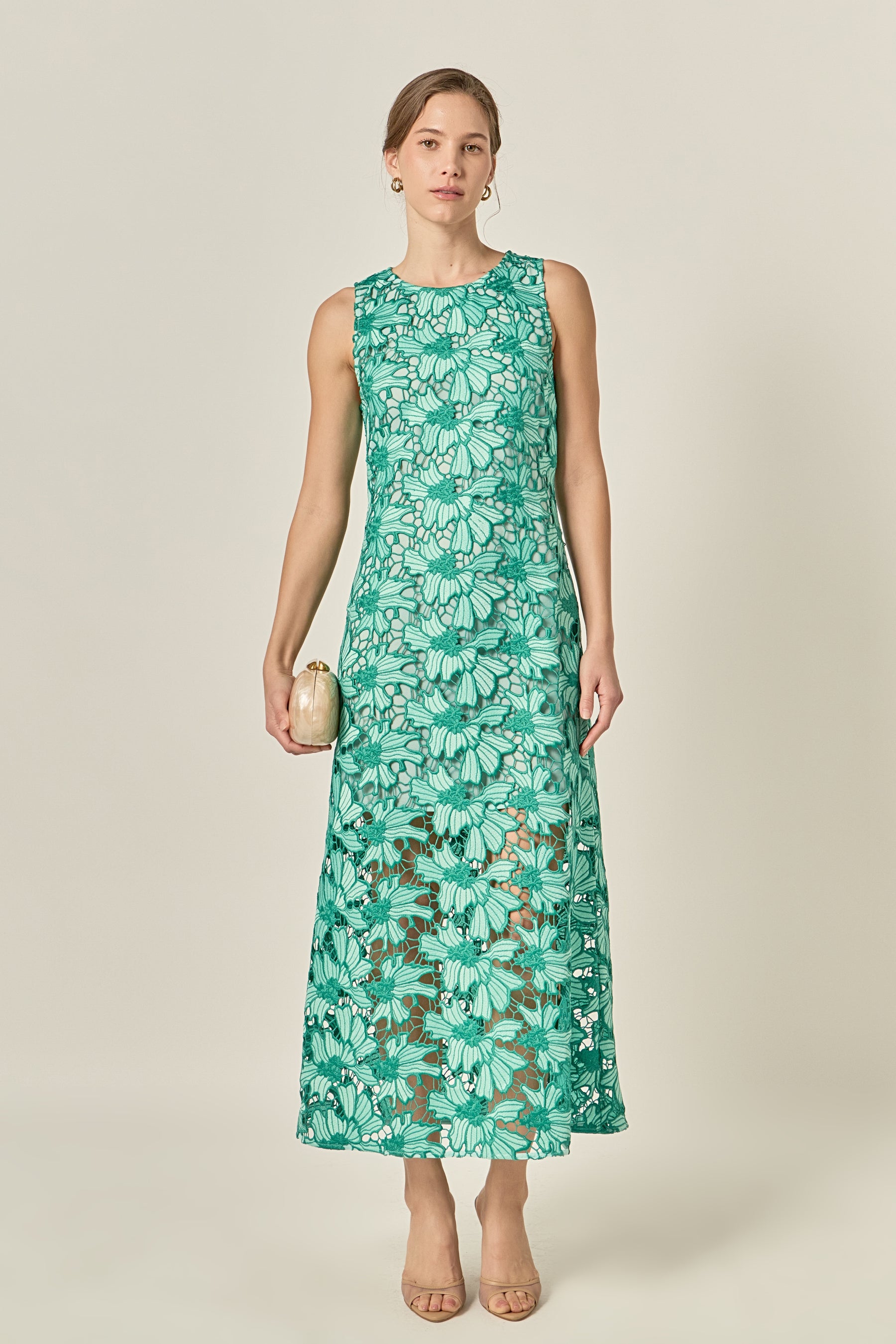 Floral Lace Overlay Midi Dress