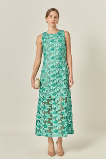 Floral Lace Overlay Midi Dress