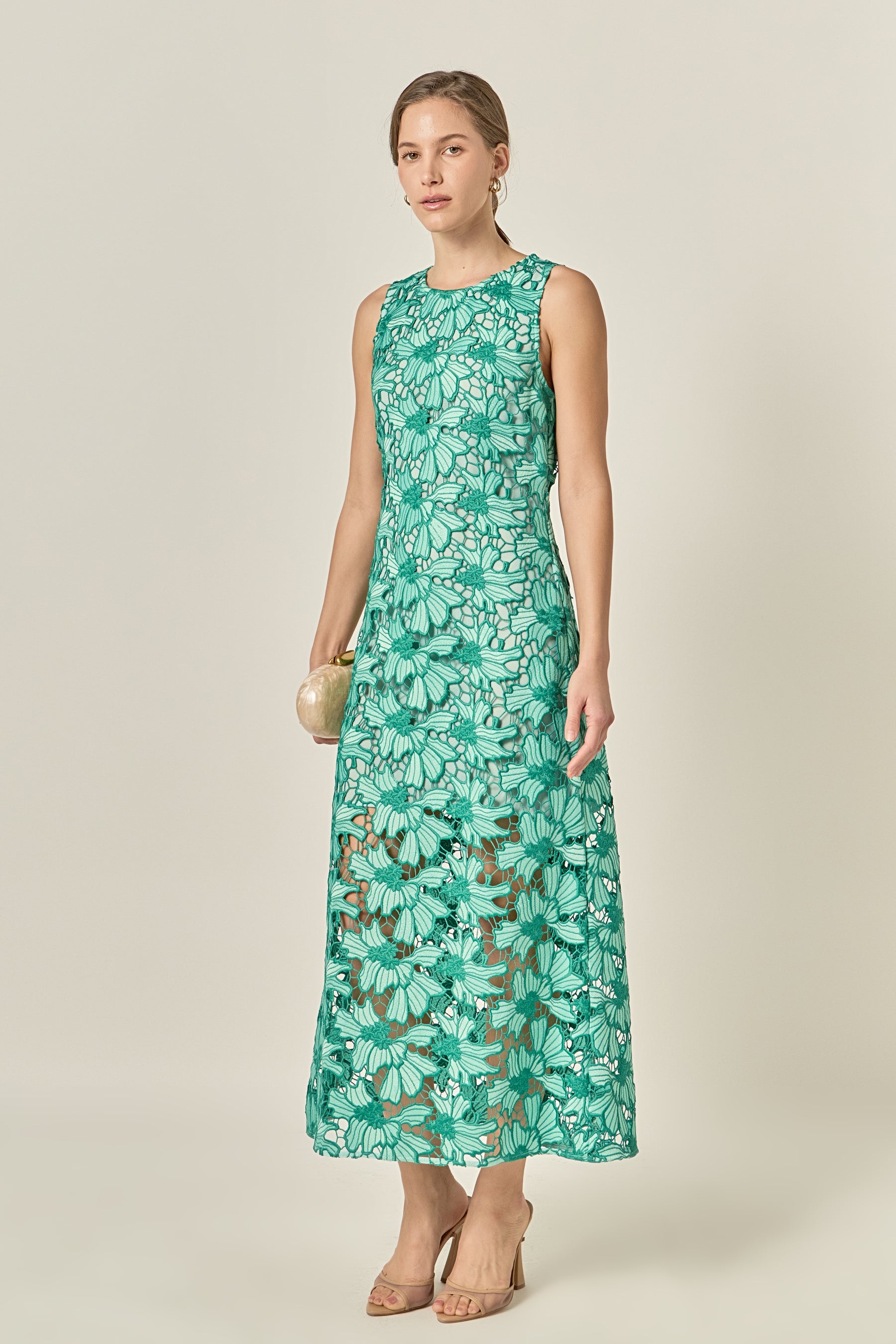 Floral Lace Overlay Midi Dress
