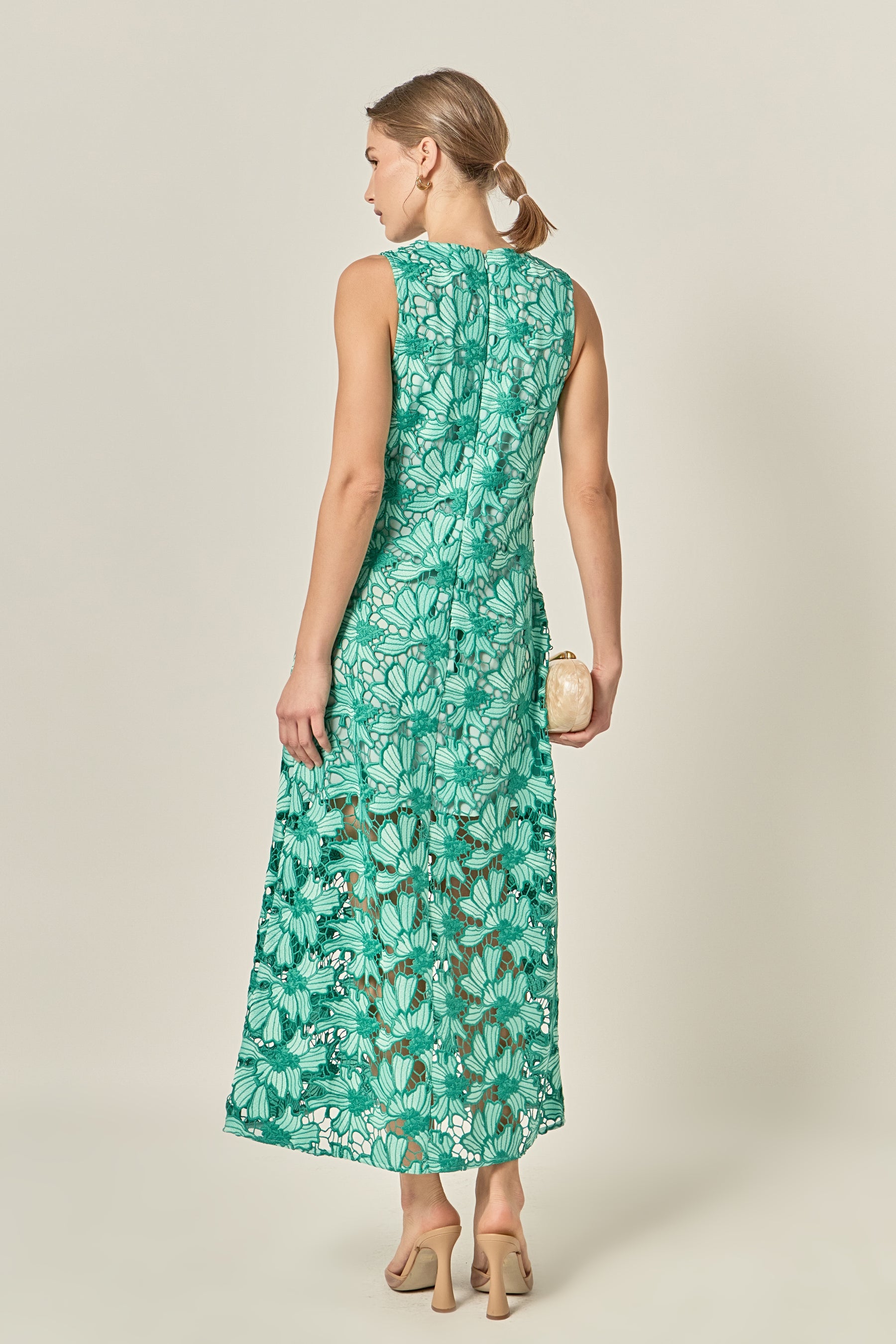 Floral Lace Overlay Midi Dress