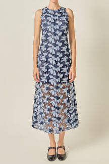 Floral Lace Overlay Midi Dress
