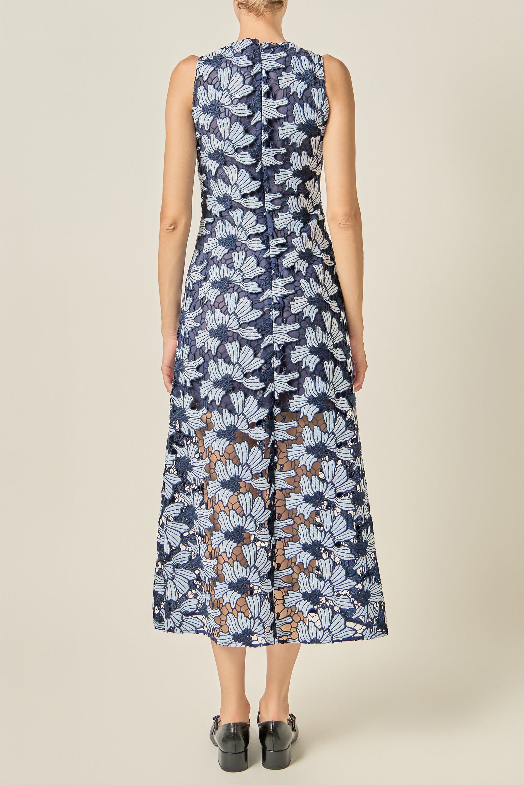 Floral Lace Overlay Midi Dress