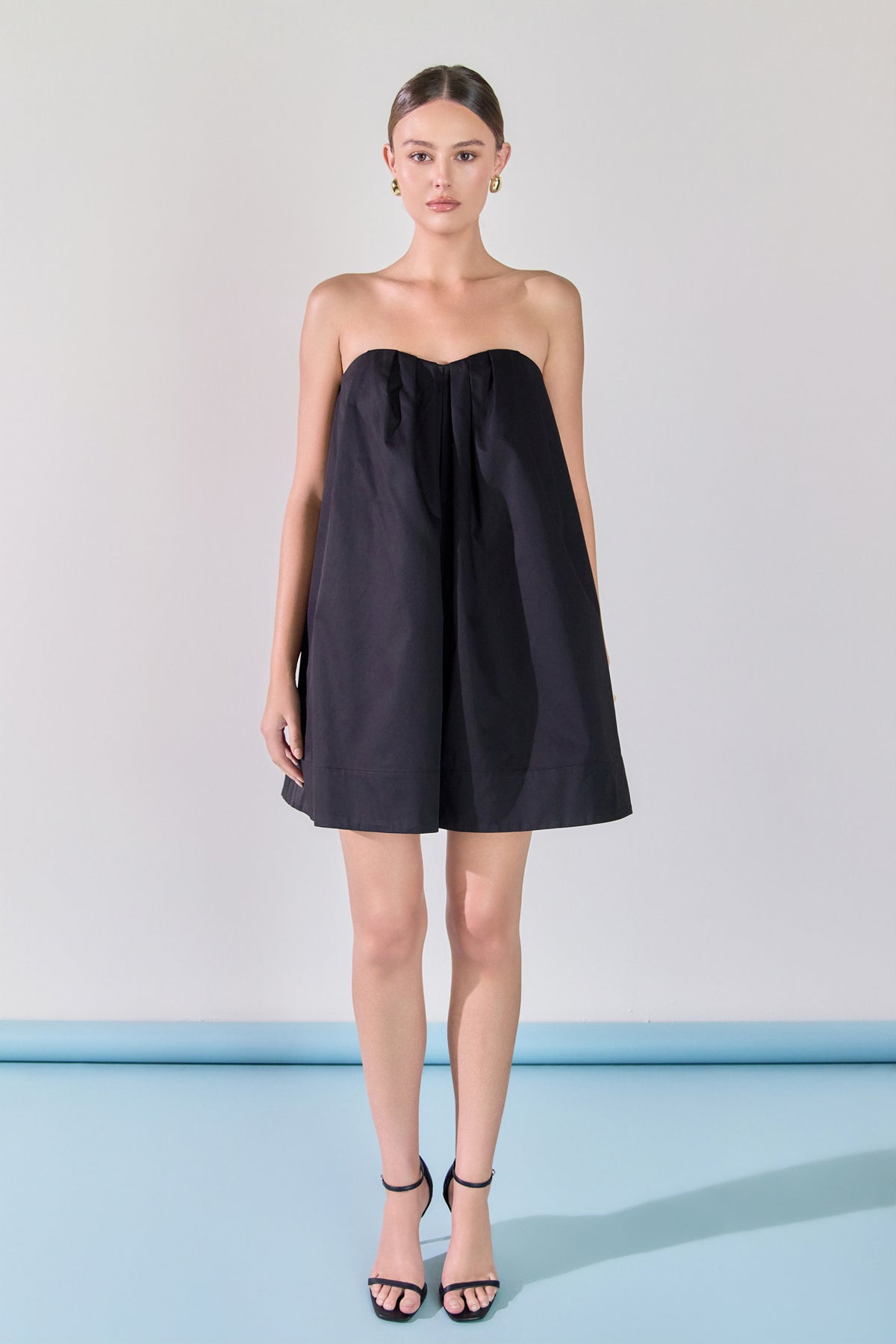 Strapless Pintuck Detail Mini Dress