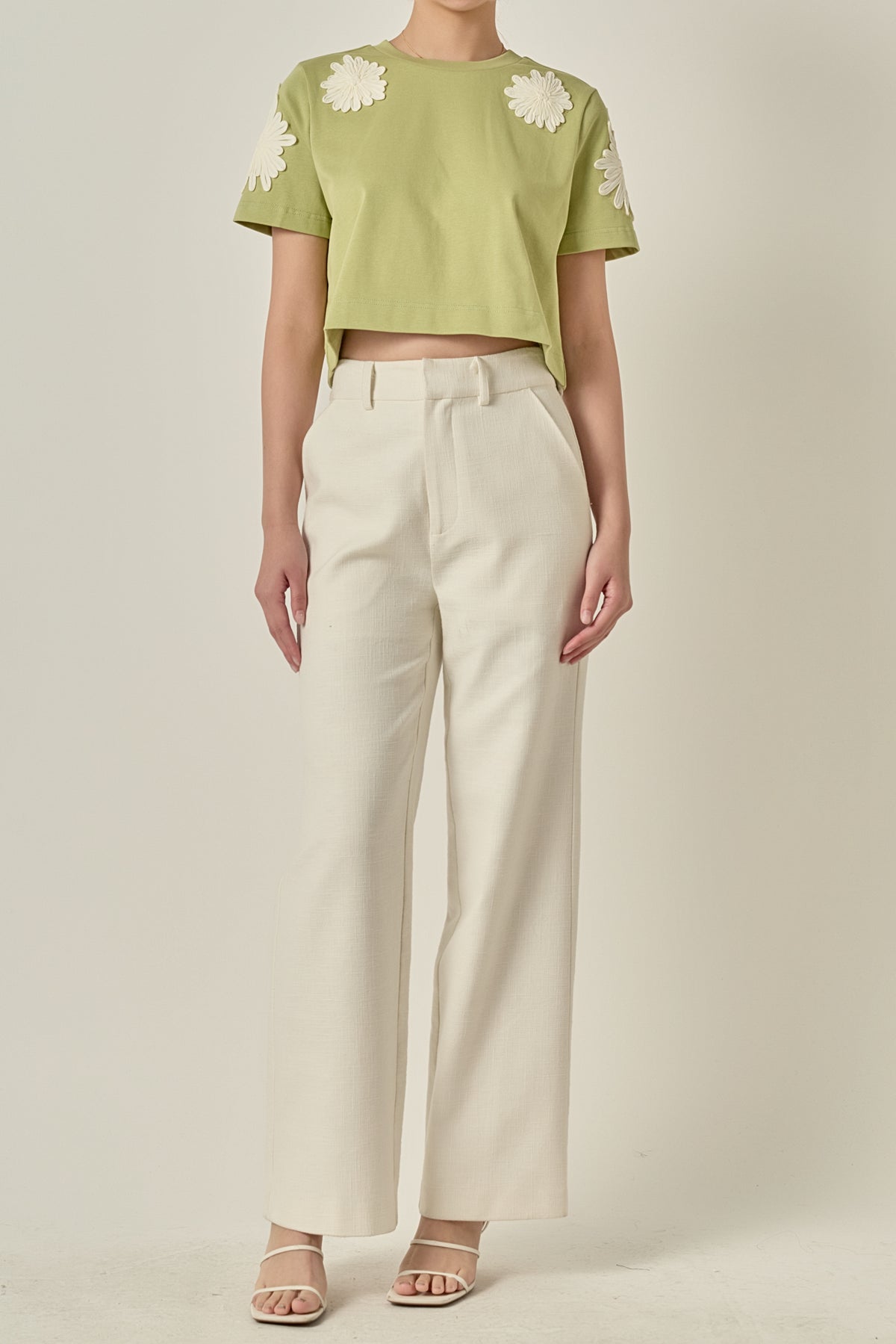 Cropped T-Shirt With Flower Details