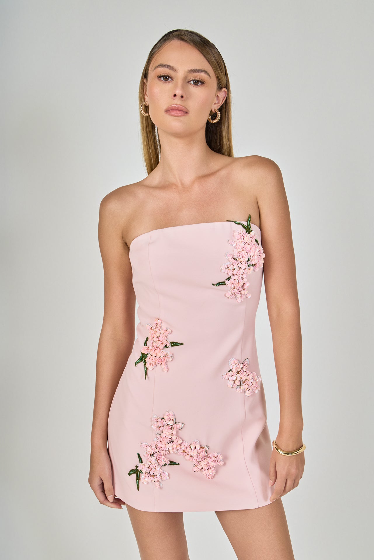 Sequins Flower Strapless Mini Dress