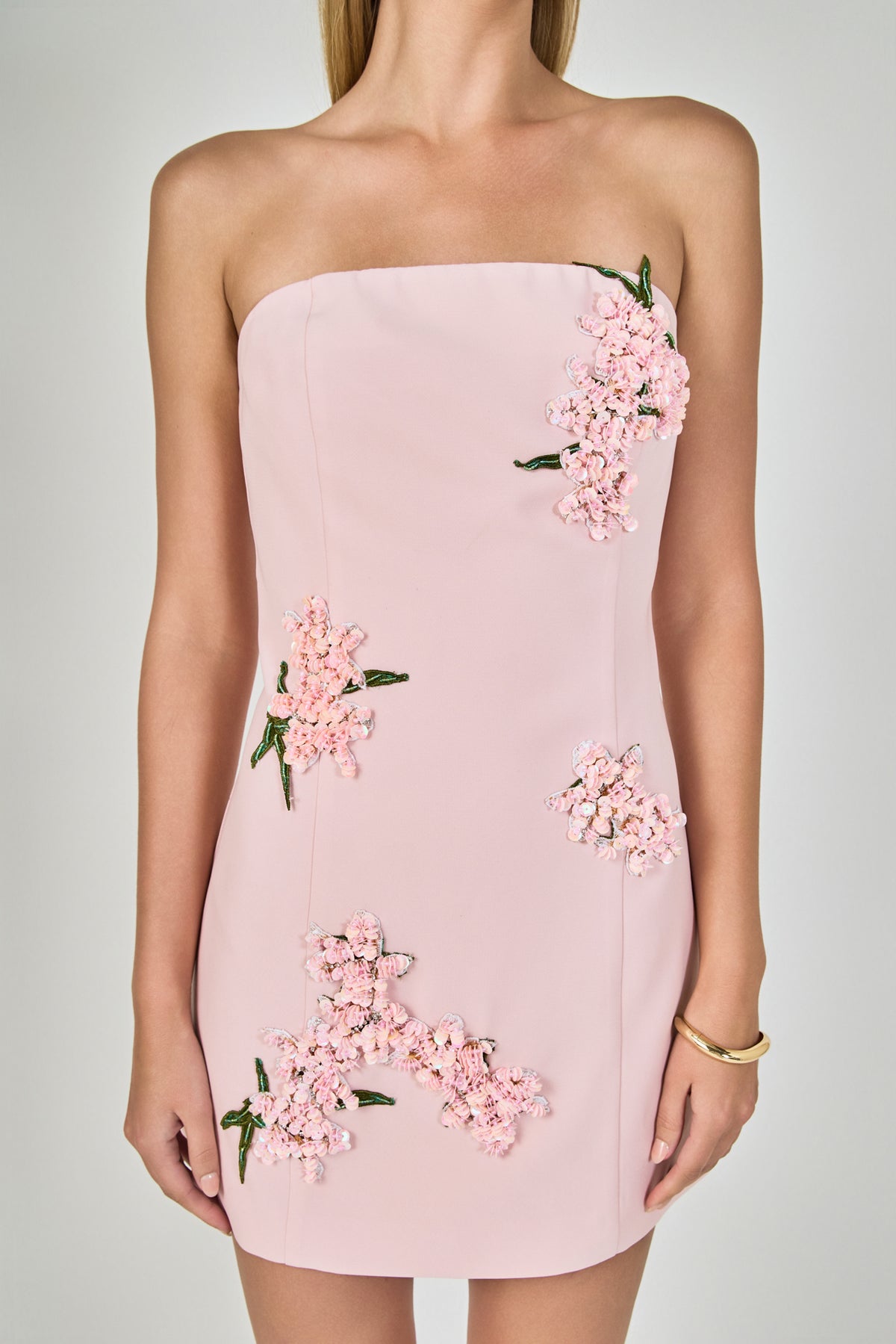Sequins Flower Strapless Mini Dress