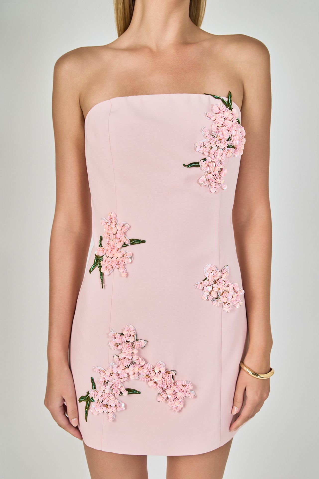 Sequins Flower Strapless Mini Dress