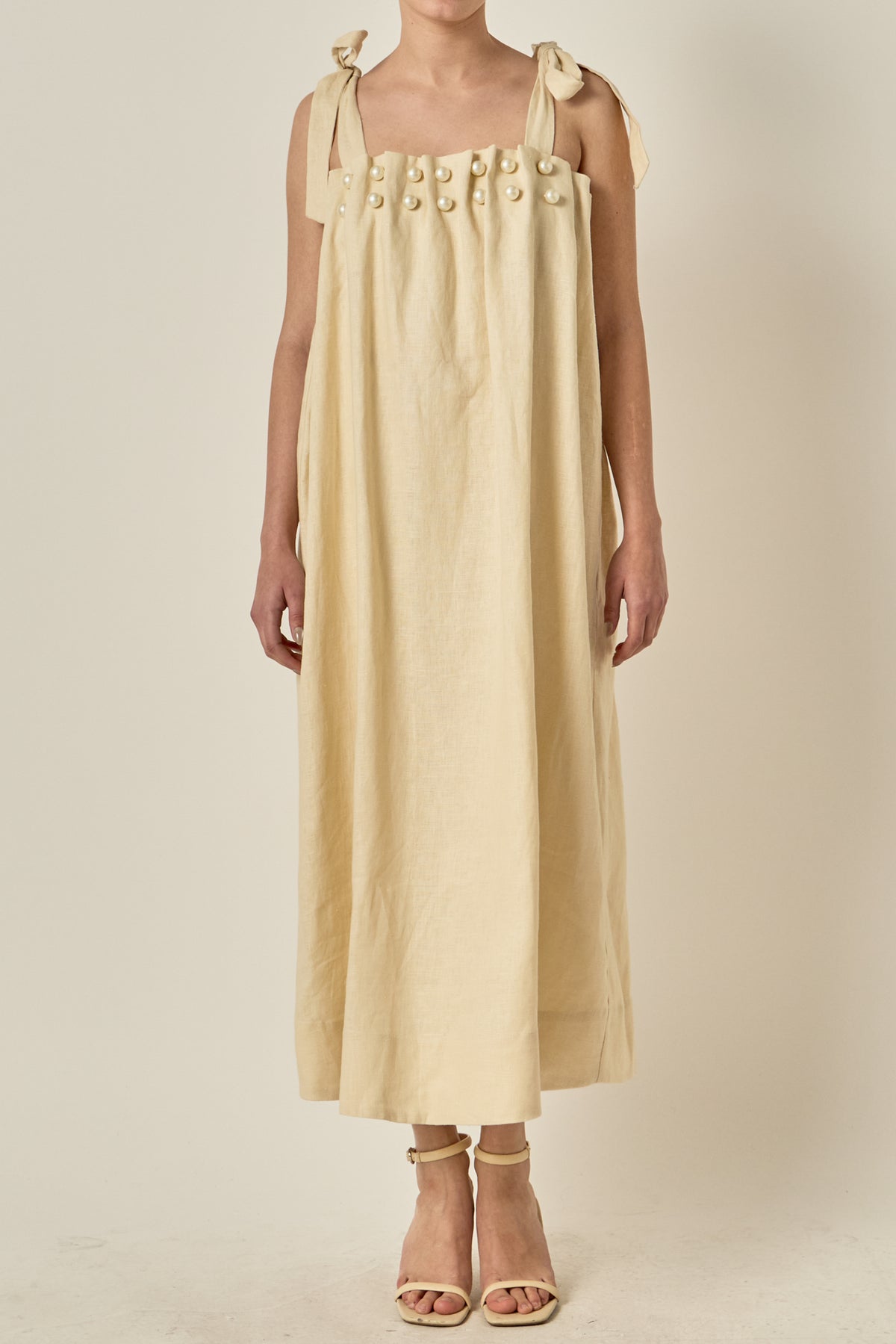 Pearl Detailed Midi Linen Dress