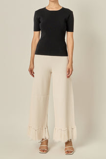 Fringe Detailed Sleeveless Knit Pants