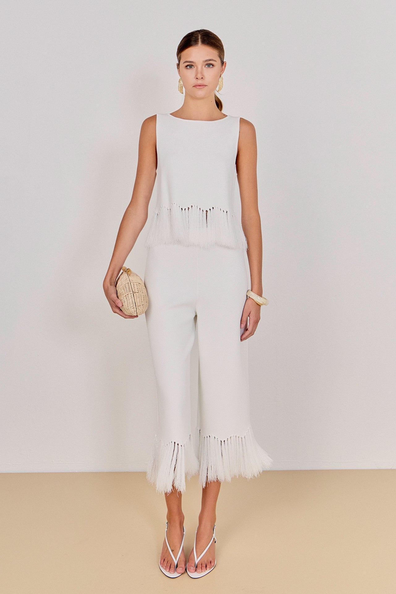 Fringe Detailed Sleeveless Knit Pants