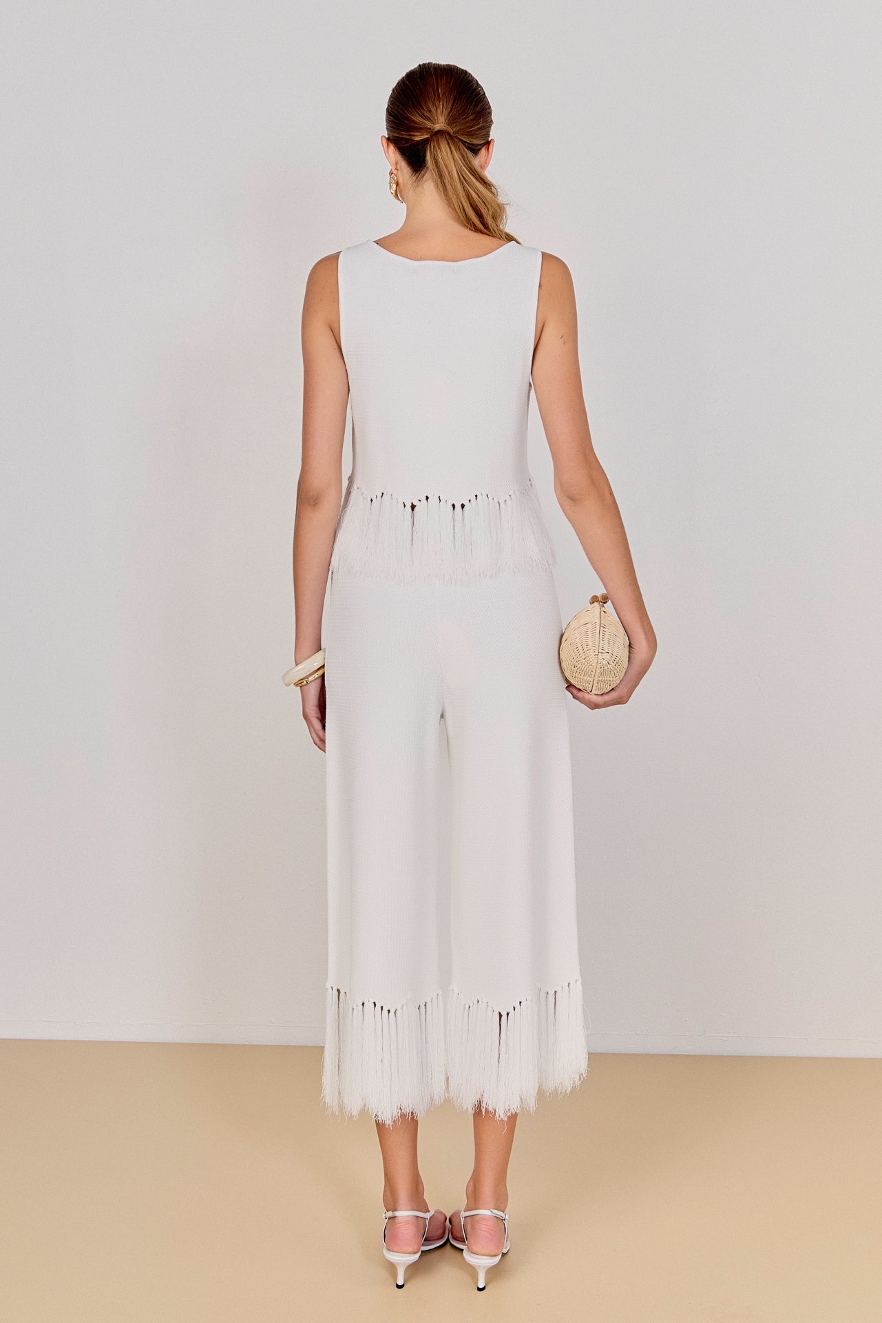 Fringe Detailed Sleeveless Knit Pants