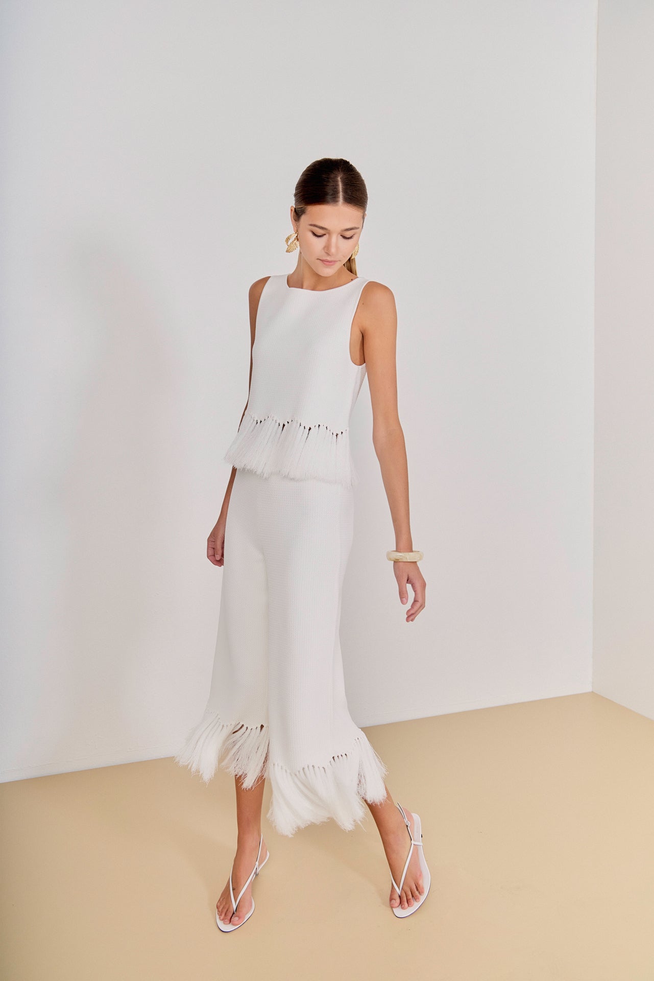 Fringe Detailed Sleeveless Knit Pants