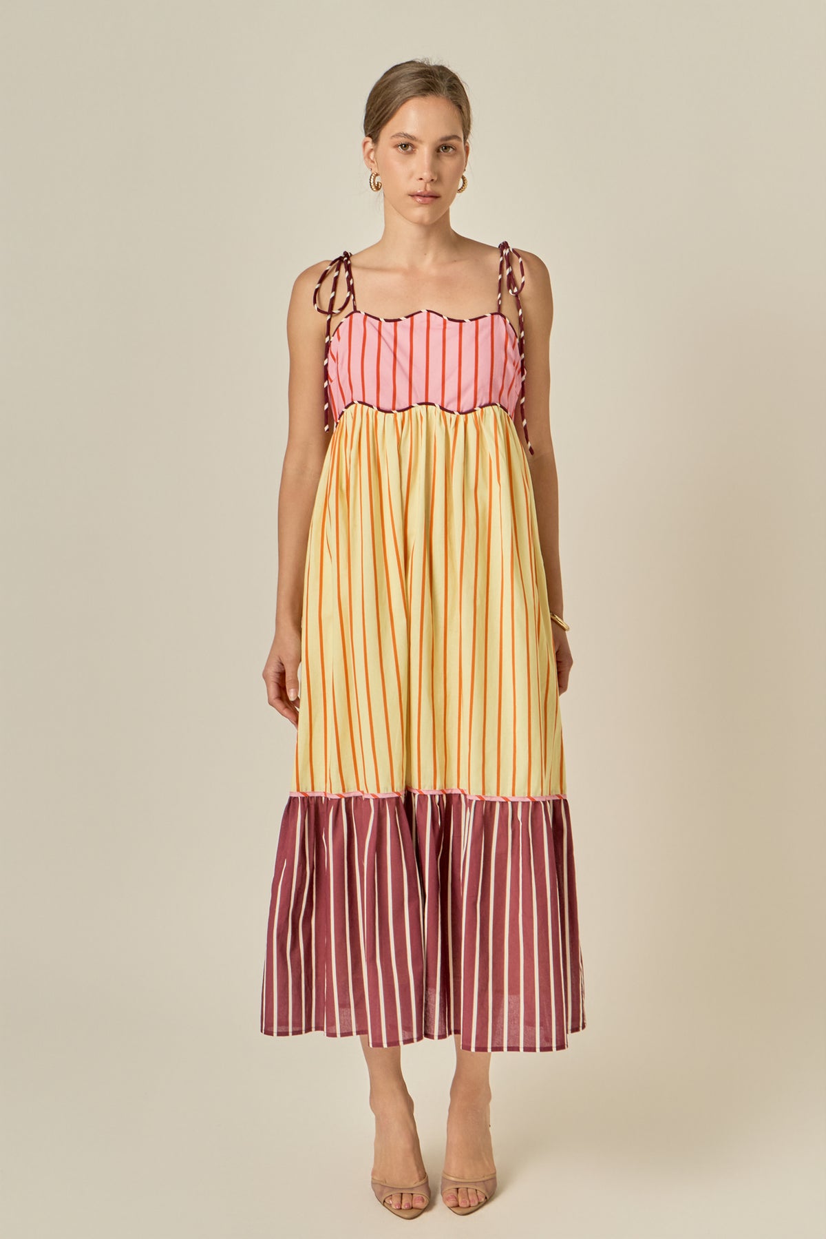 Colorblock Stripe Sleeveless Midi Dress