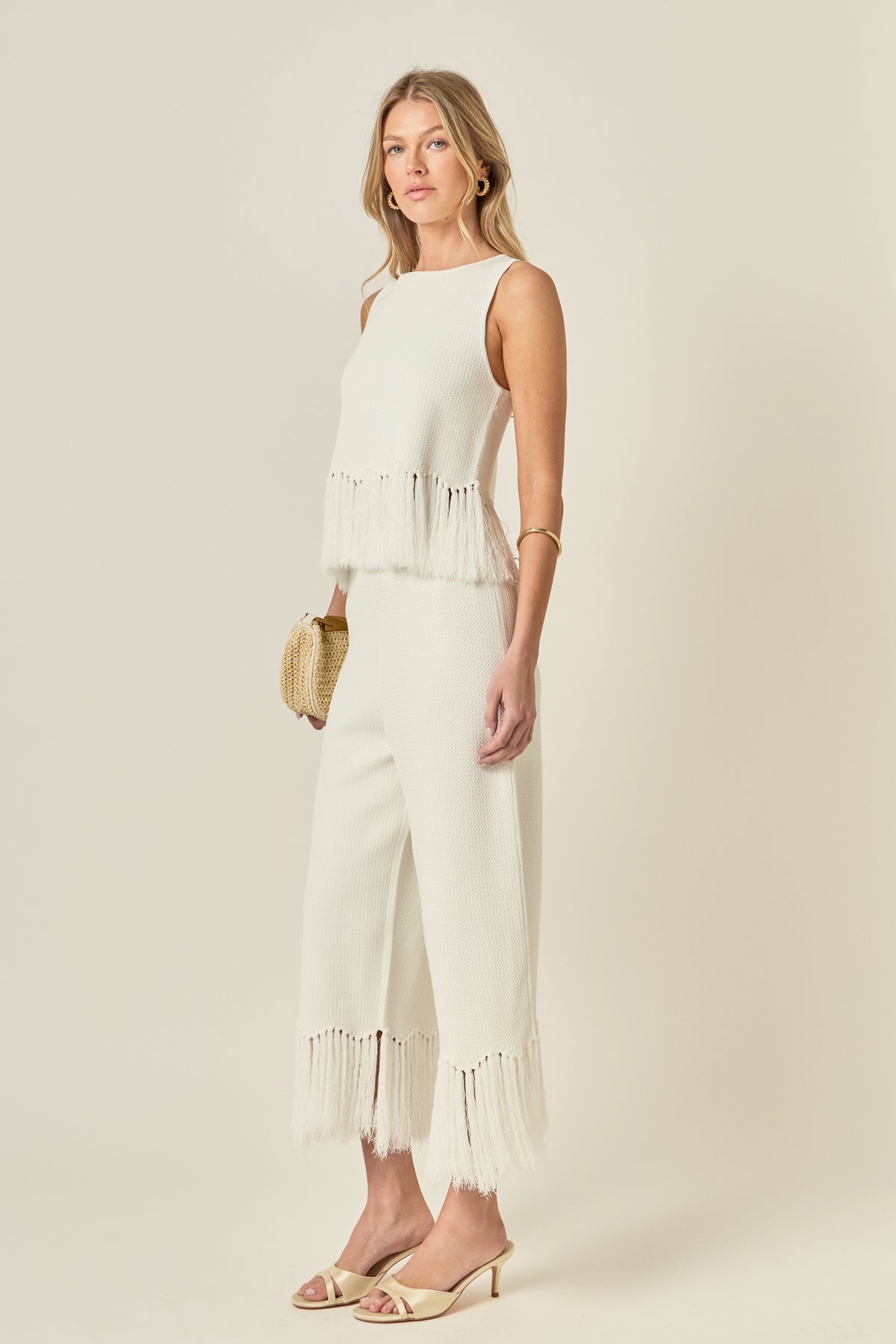Fringe Detailed Sleeveless Knit Pants