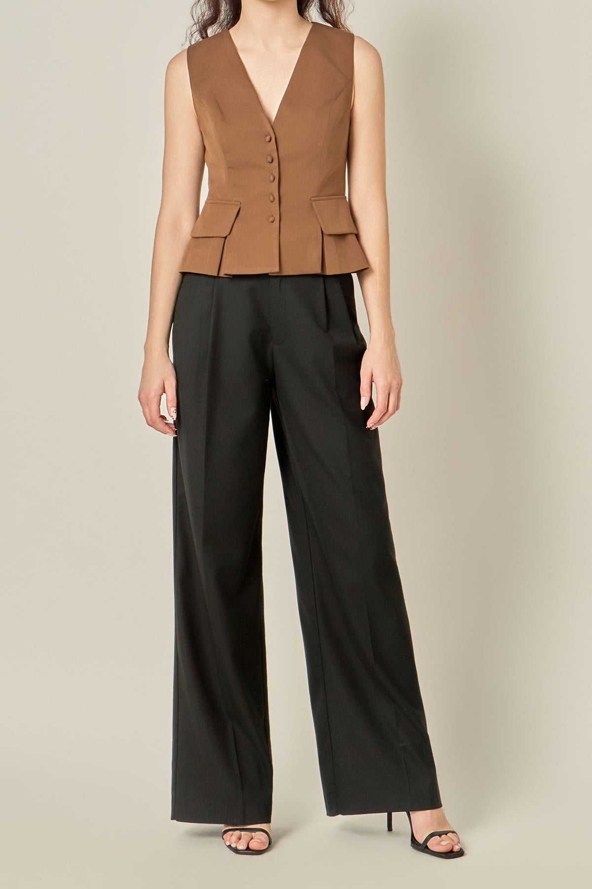Sleeveless Button Detail Peplum Top