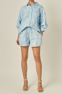 Embroidery Detail Volume Sleeve Shirt