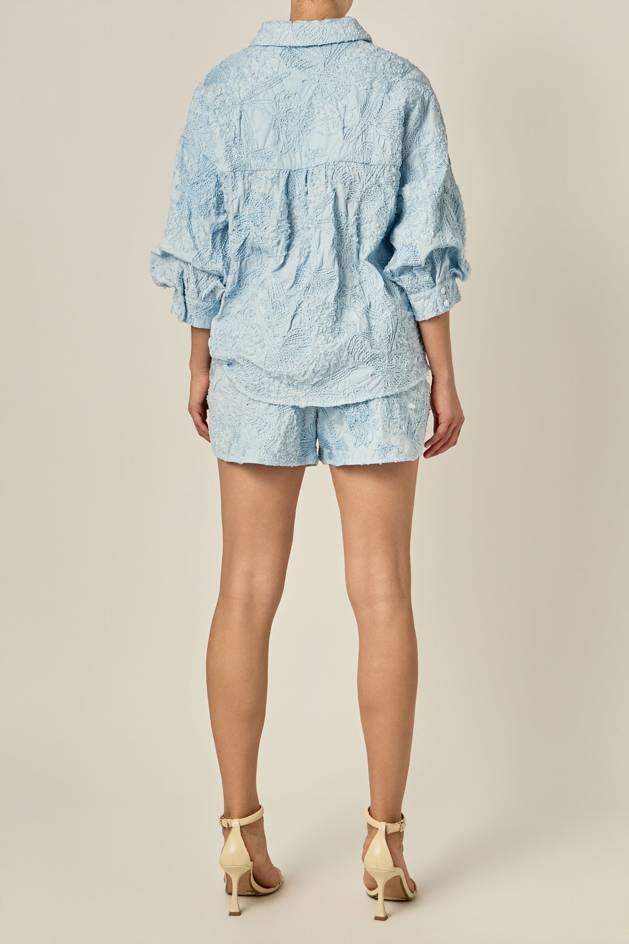 Embroidery Detail Volume Sleeve Shirt