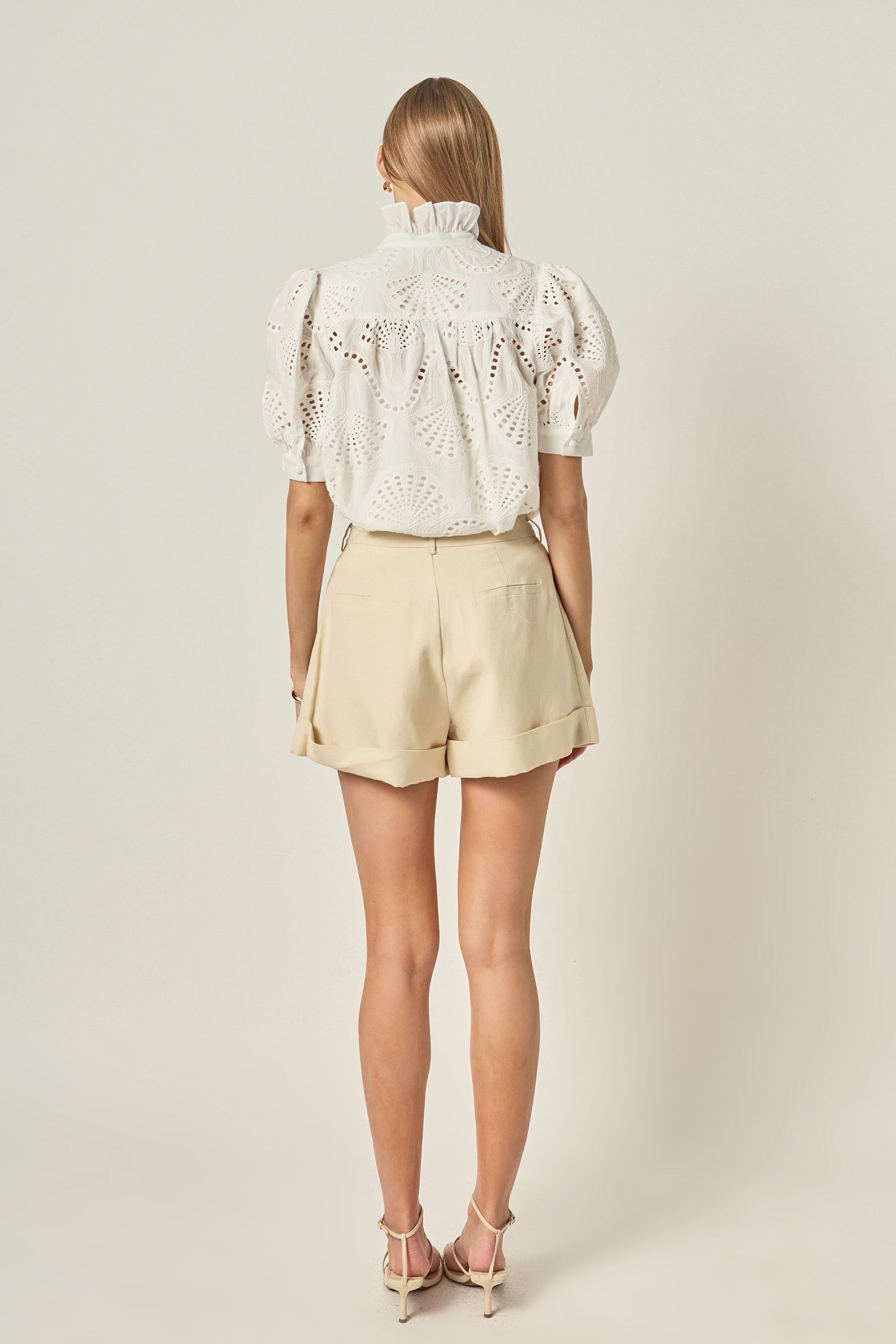 Embroidered Ruffle Short Sleeve Shirt