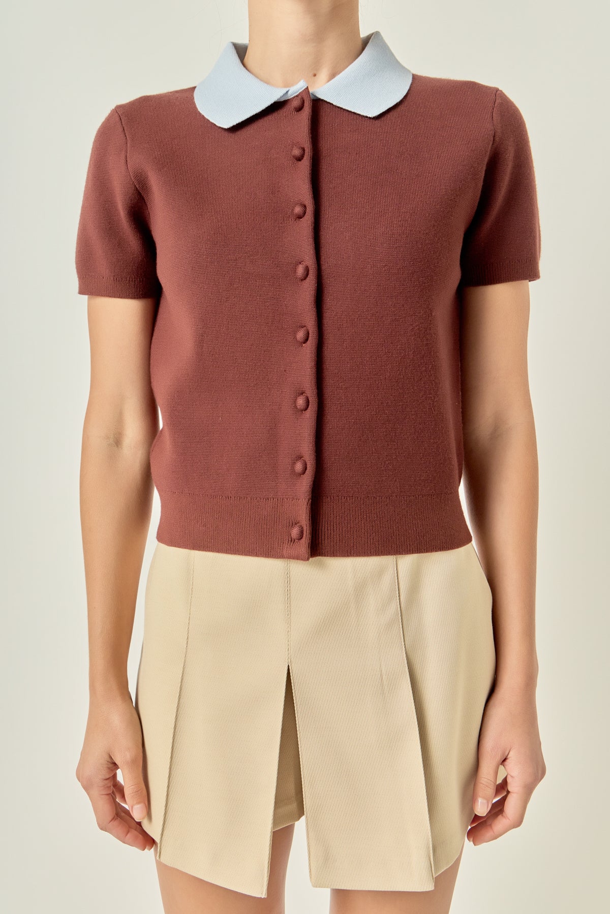 Contrast Collar Knit Cardigan