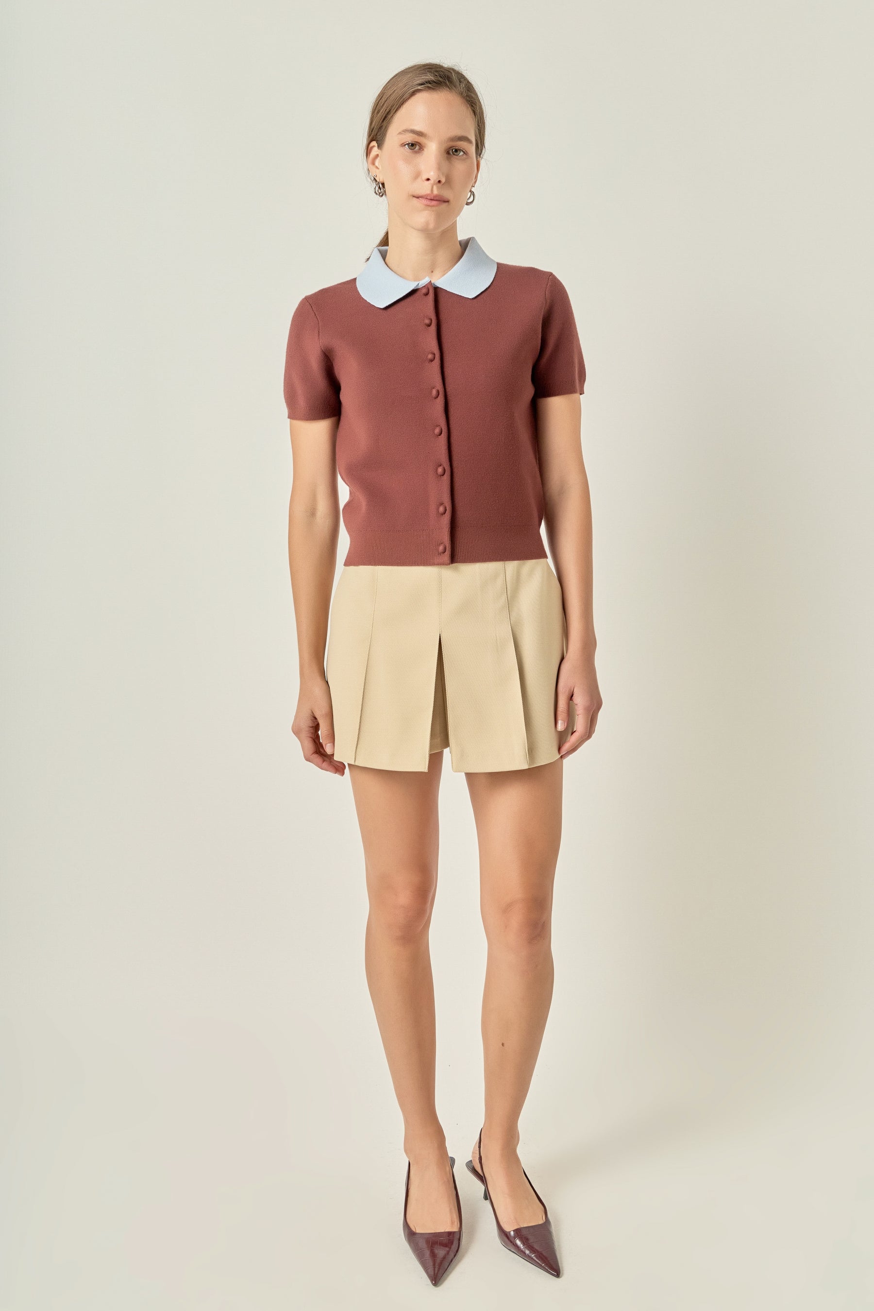 Contrast Collar Knit Cardigan