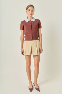 Contrast Collar Knit Cardigan