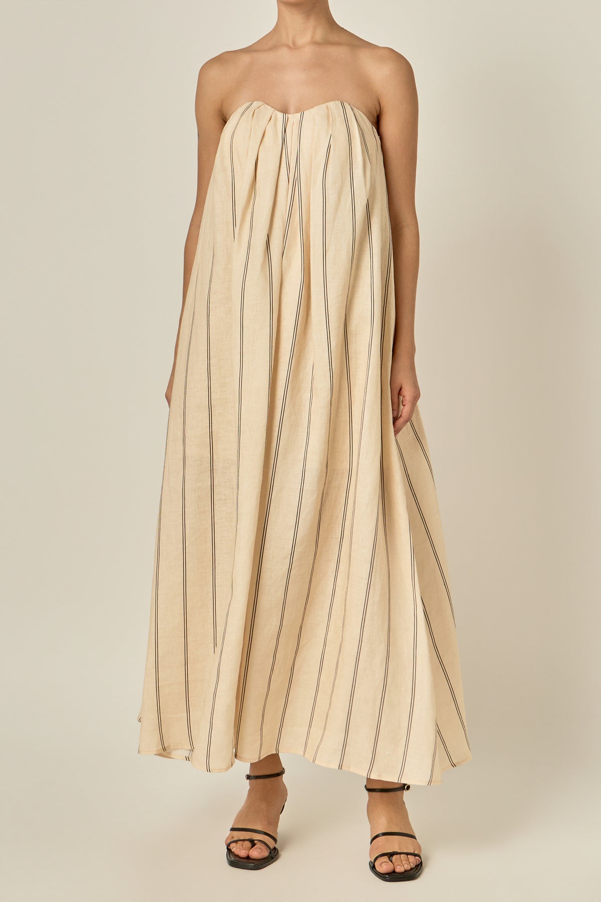 Strapless Pintuck Striped Maxi Dress