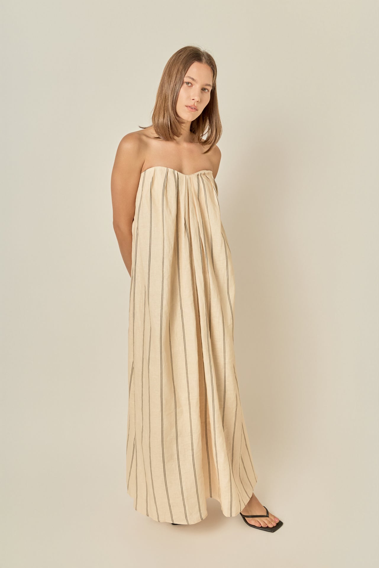 Strapless Pintuck Striped Maxi Dress