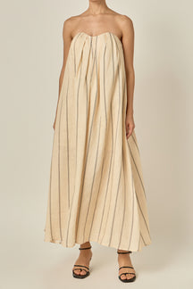 Strapless Pintuck Striped Maxi Dress