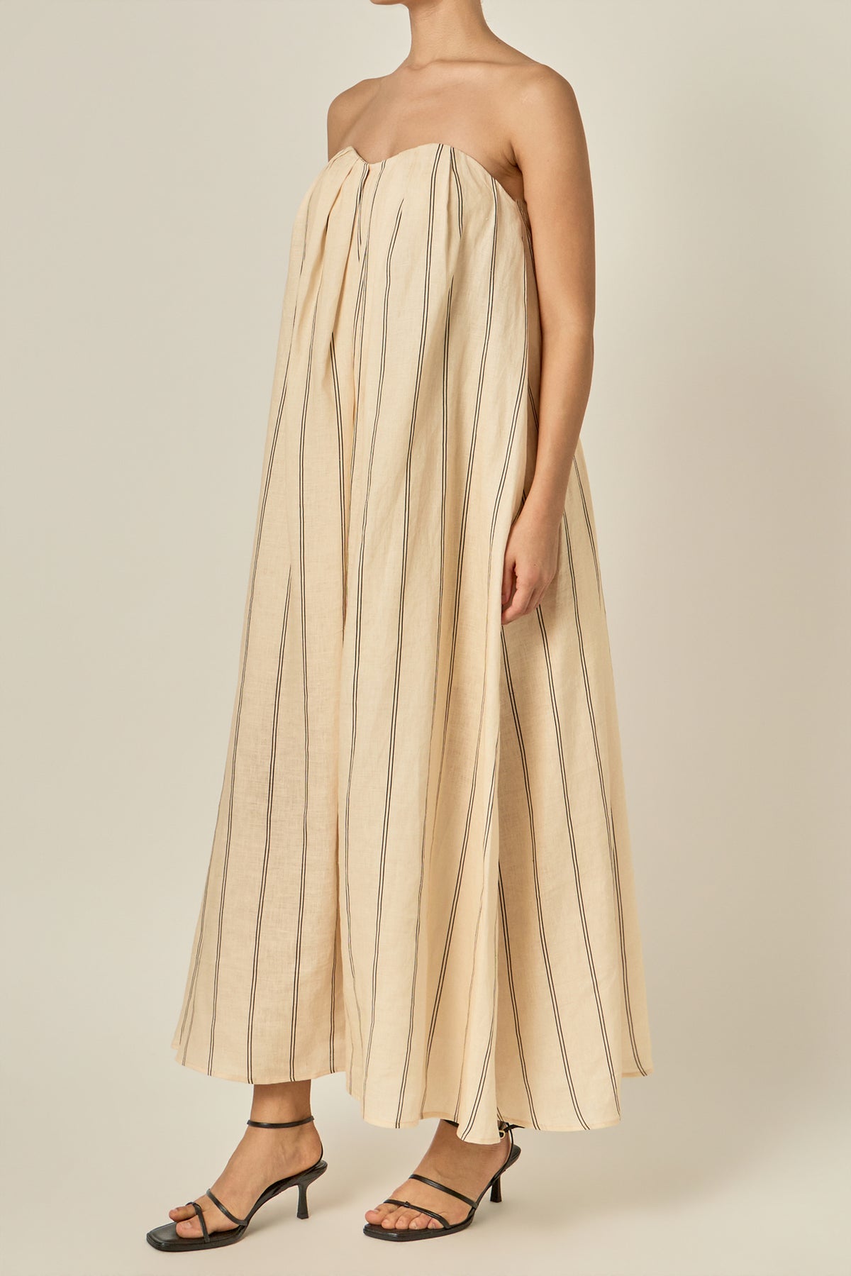Strapless Pintuck Striped Maxi Dress