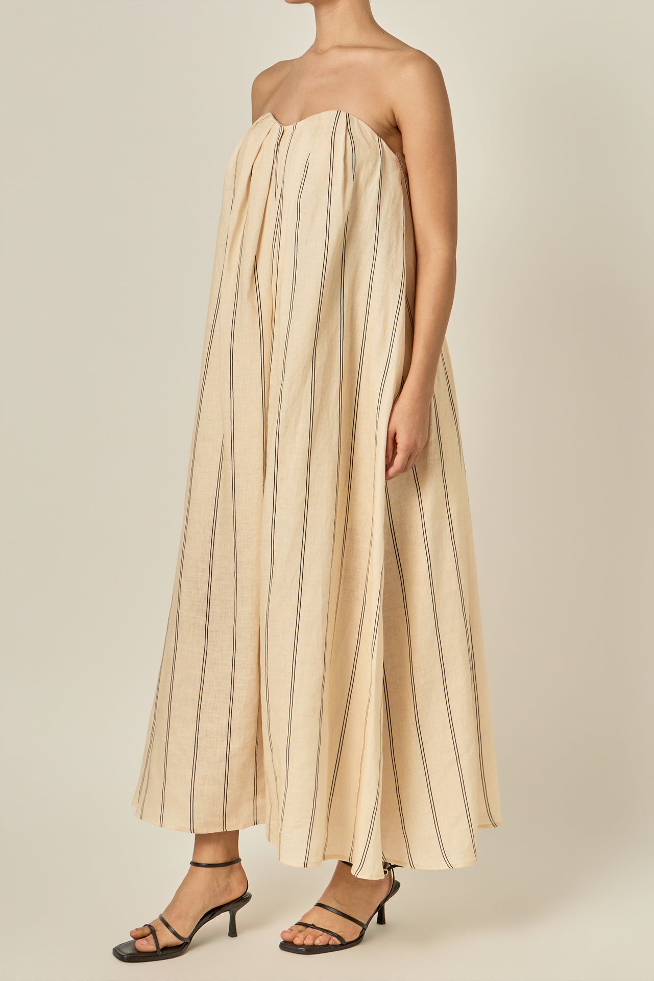 Strapless Pintuck Striped Maxi Dress