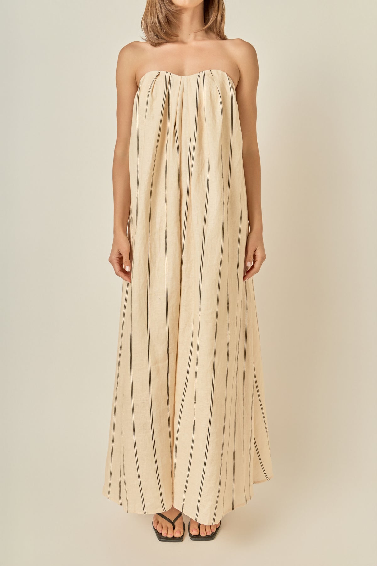 Strapless Pintuck Striped Maxi Dress