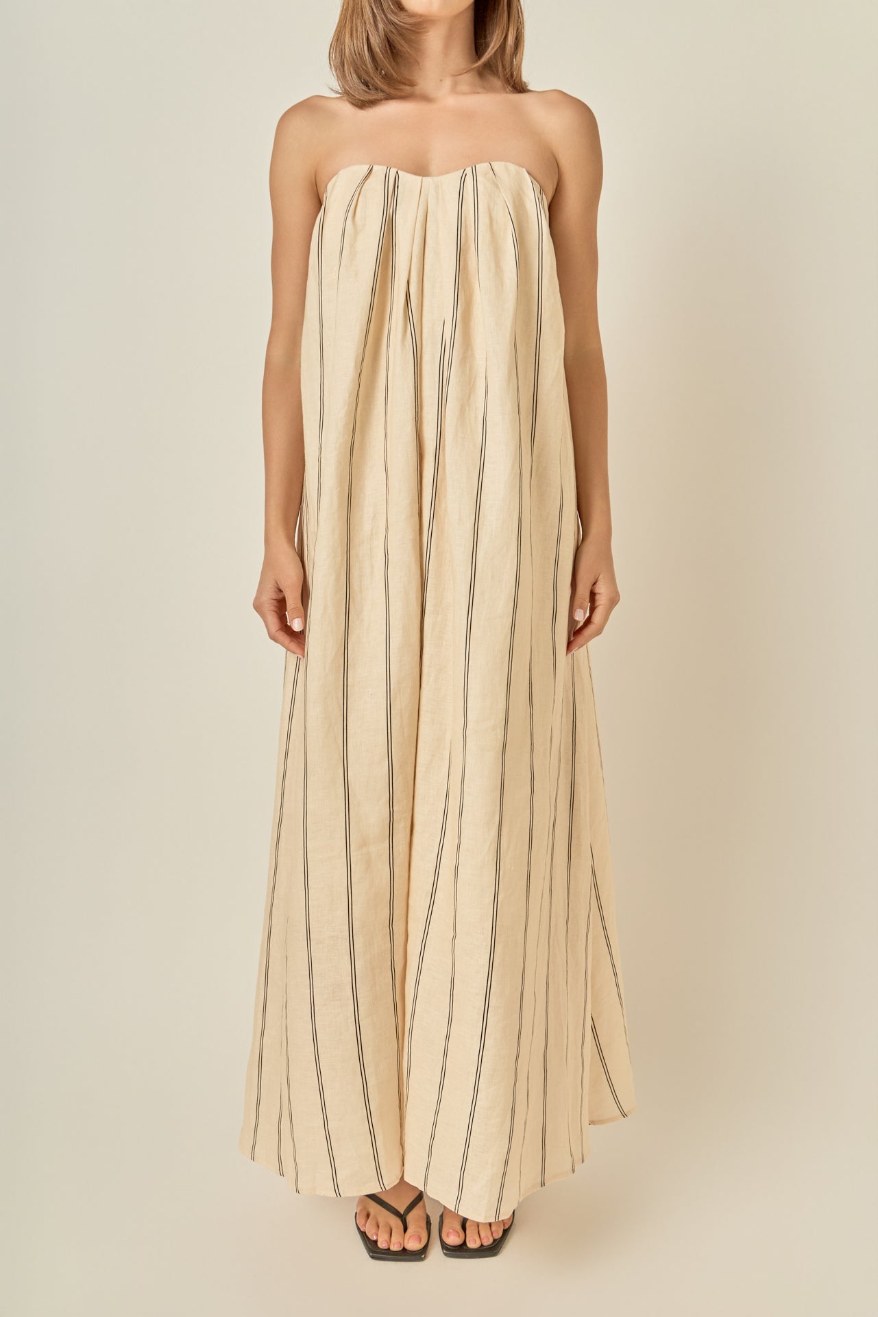 Strapless Pintuck Striped Maxi Dress