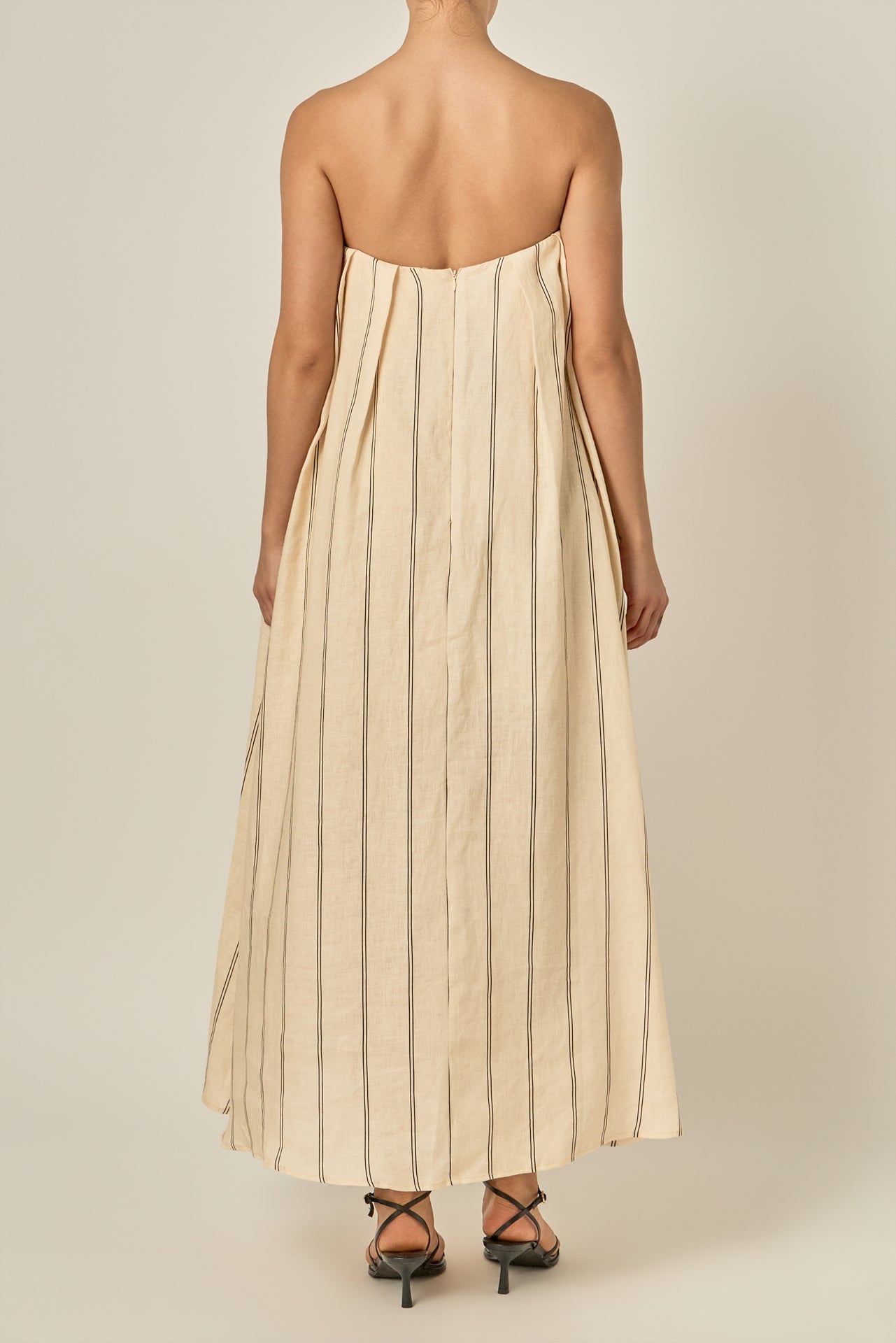 Strapless Pintuck Striped Maxi Dress