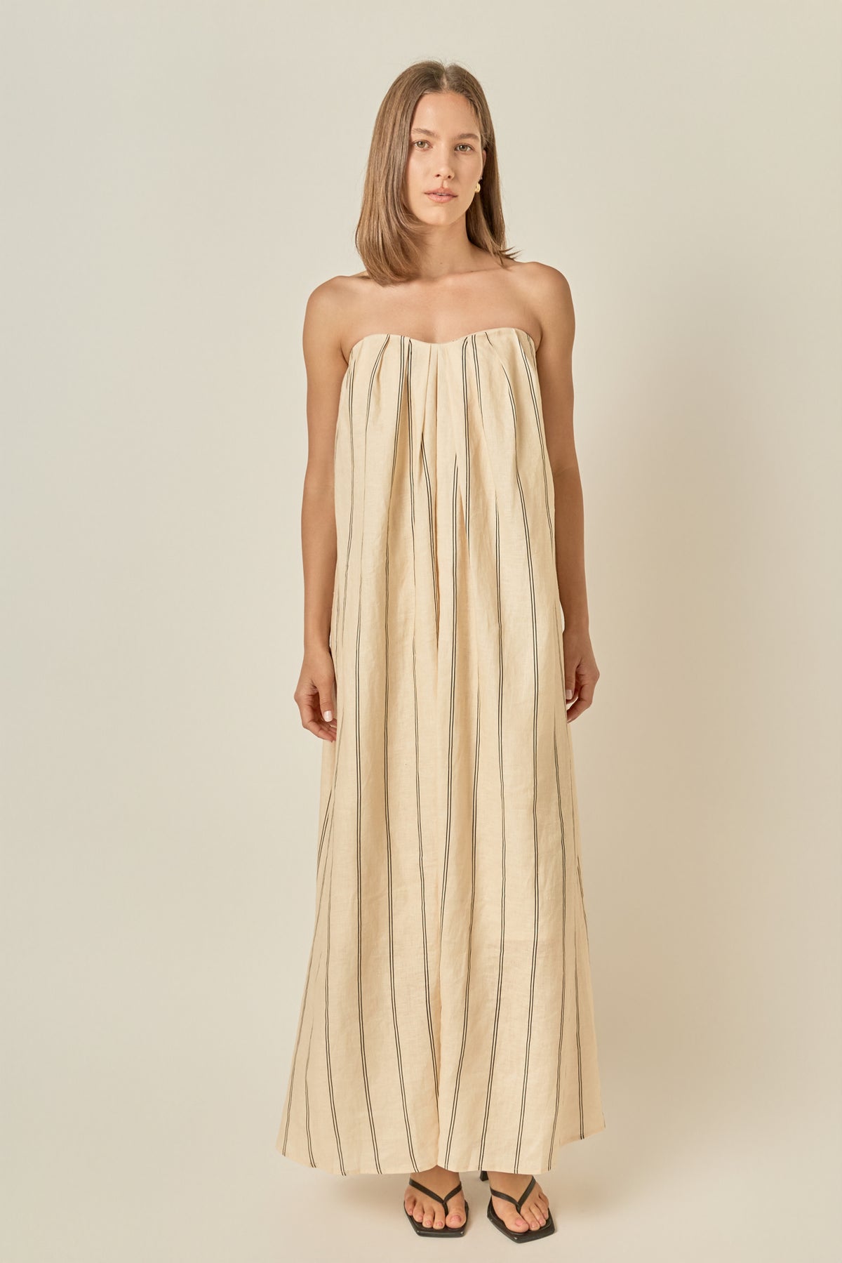 Strapless Pintuck Striped Maxi Dress